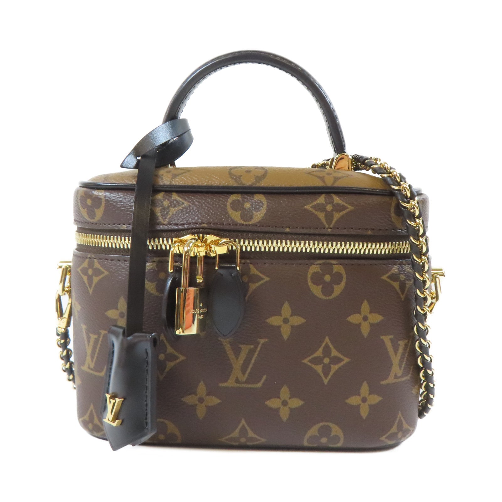 LOUIS VUITTON Monogram Vanity PM金扣鏈帶手挽肩背兩用袋啡色