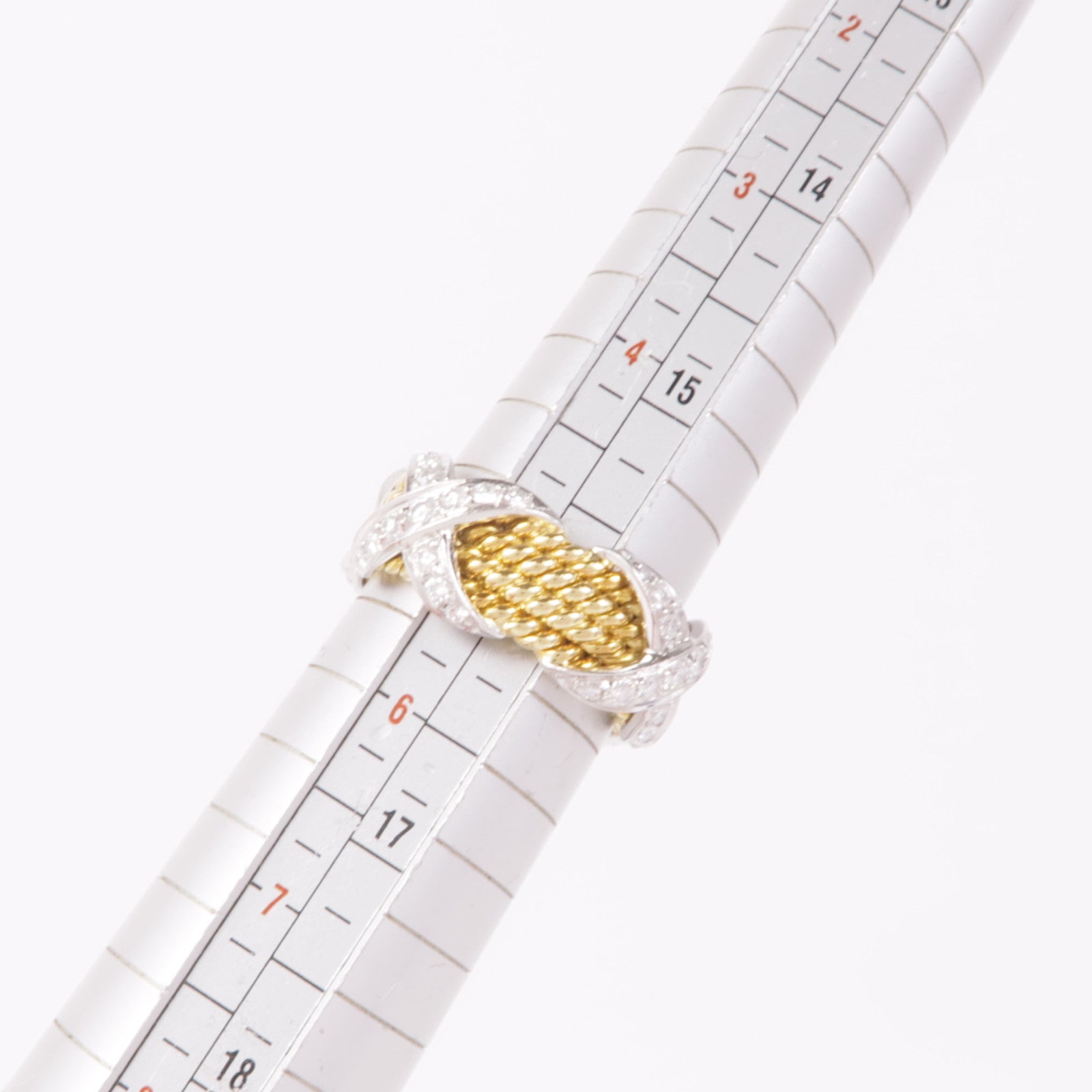 TIFFANY＆CO PT950鉑金/18K黃金Schlumberger Rope Four-Row X Ring鑽石戒指US#5