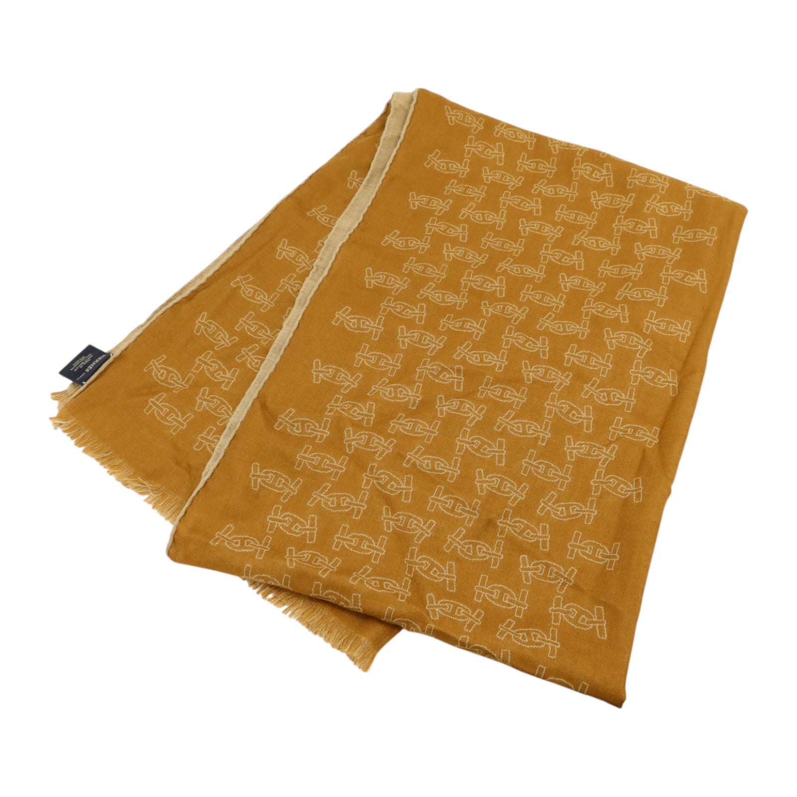 HERMES 羊絨/絲質Maillons Rythmes Scarf 60x180cm絲巾Tabac/Sable
