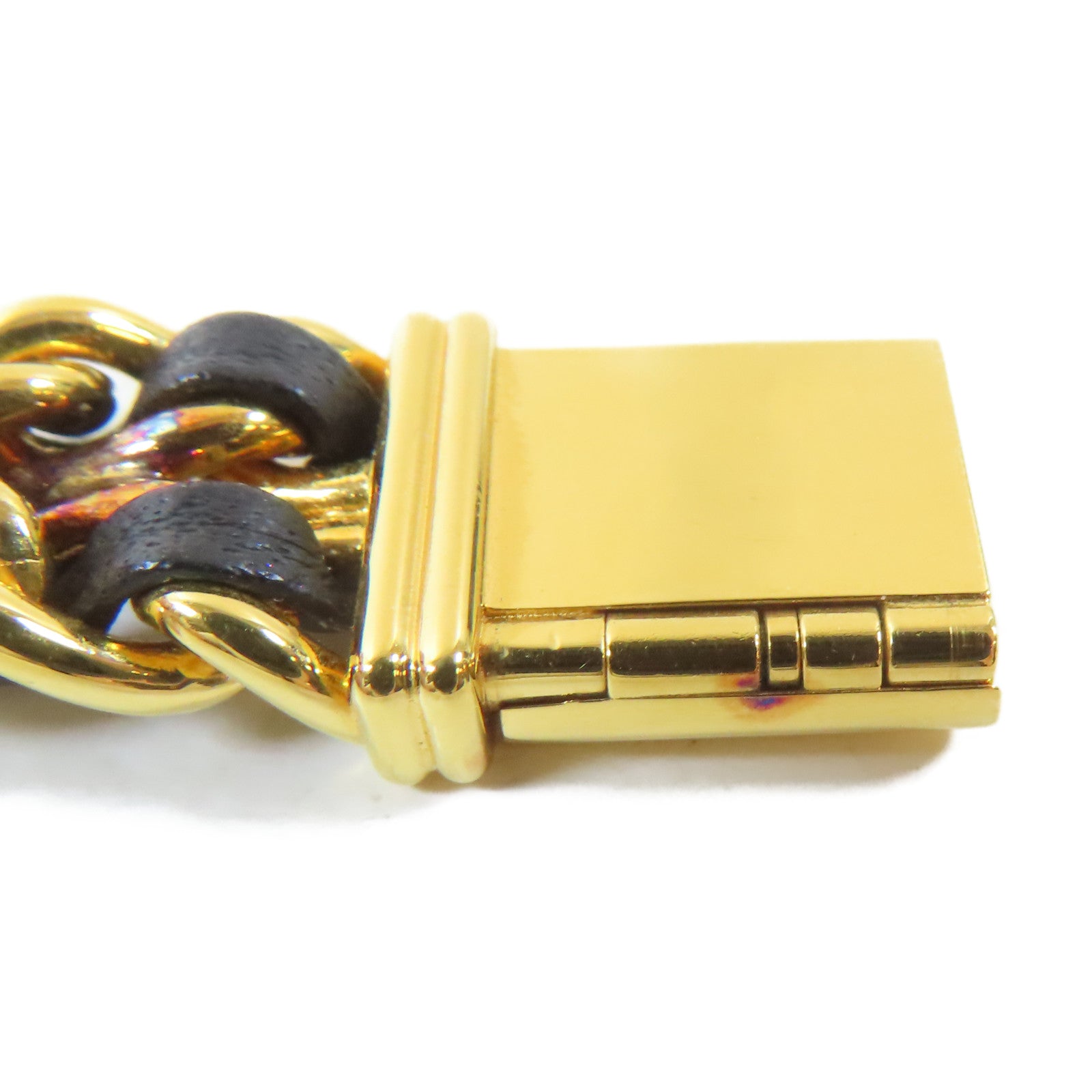 CHANEL Premiere L 18K鍍黃金/皮革手錶石英機芯黑色#16.25cm