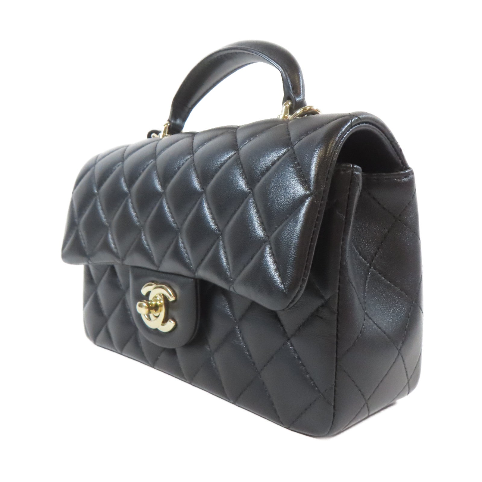 CHANEL 菱格羊皮皮革2way Chain Shoulder Bag金扣鏈帶手挽肩背兩用袋黑色