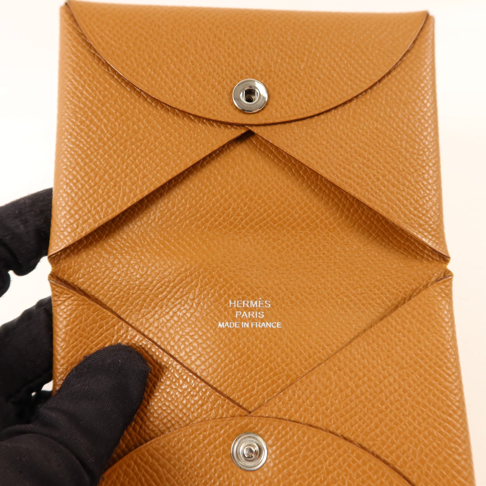 HERMES Epsom皮革Calvi銀扣卡片套
