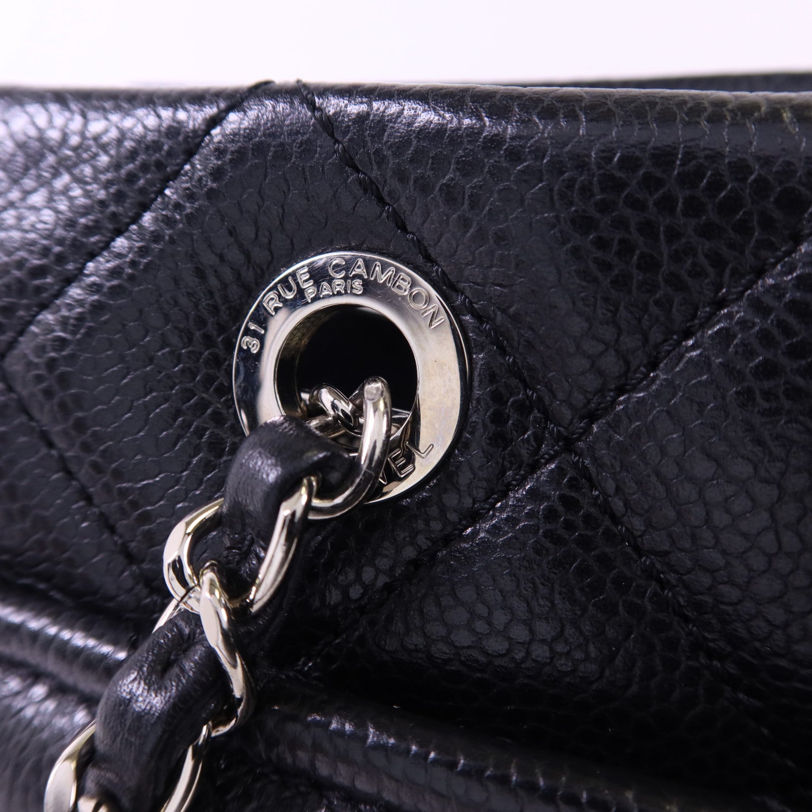 CHANEL 牛皮皮革Chain Shoulder銀扣鏈帶肩背袋