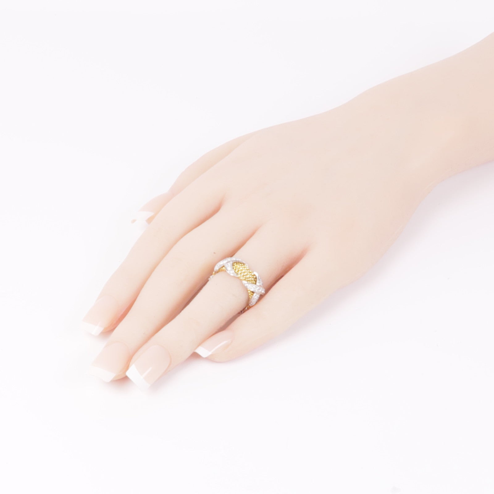 TIFFANY＆CO PT950鉑金/18K黃金Schlumberger Rope Four-Row X Ring鑽石戒指US#5