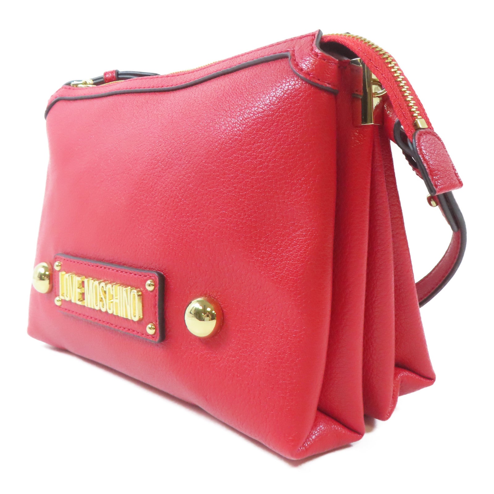 MOSCHINO 皮革Shoulder Bag金扣肩背袋紅色