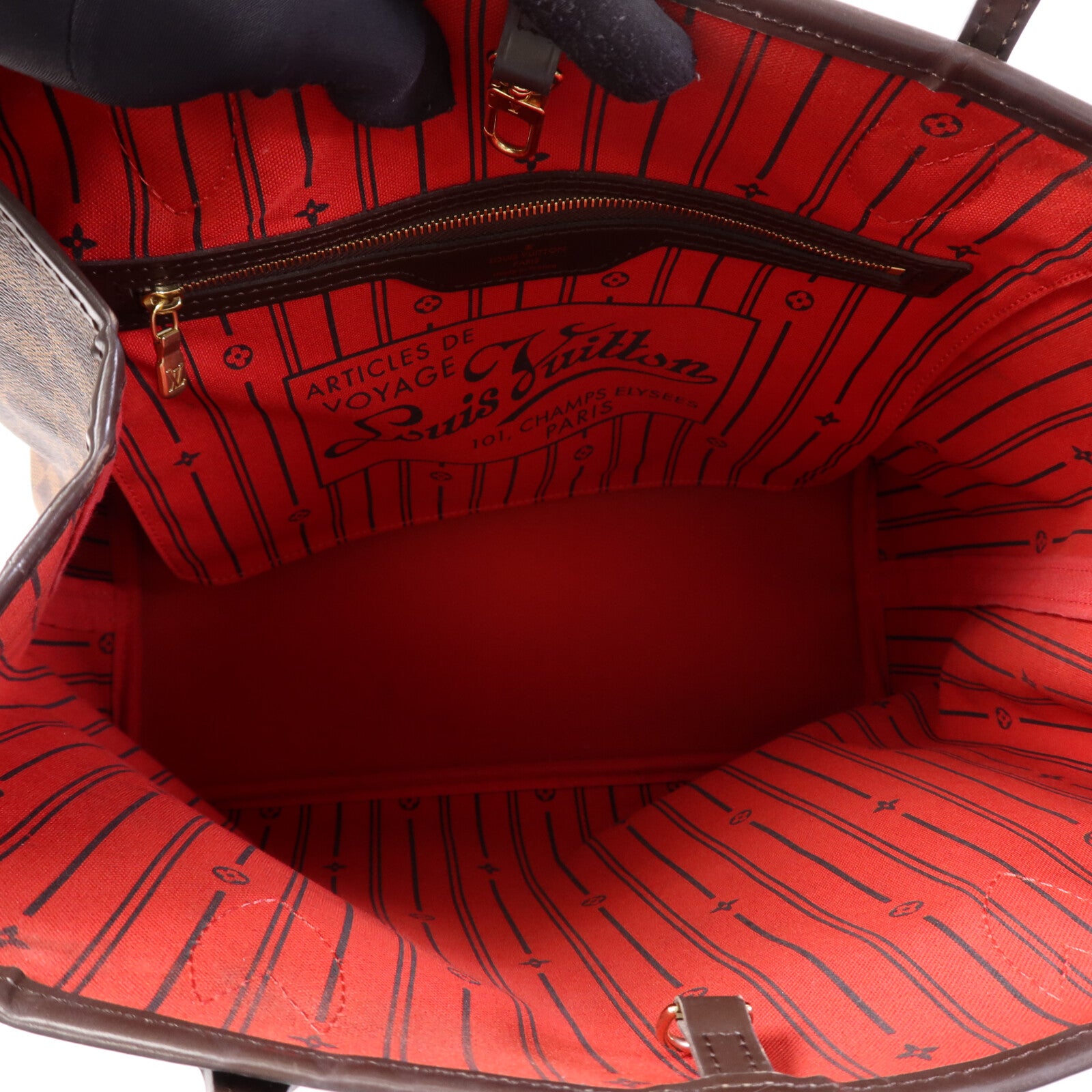 LOUIS VUITTON Damier Neverfull PM金扣手挽袋