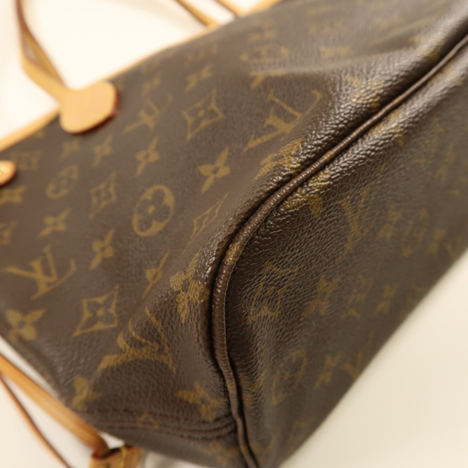 LOUIS VUITTON Monogram Neverfull PM金扣手挽袋啡色
