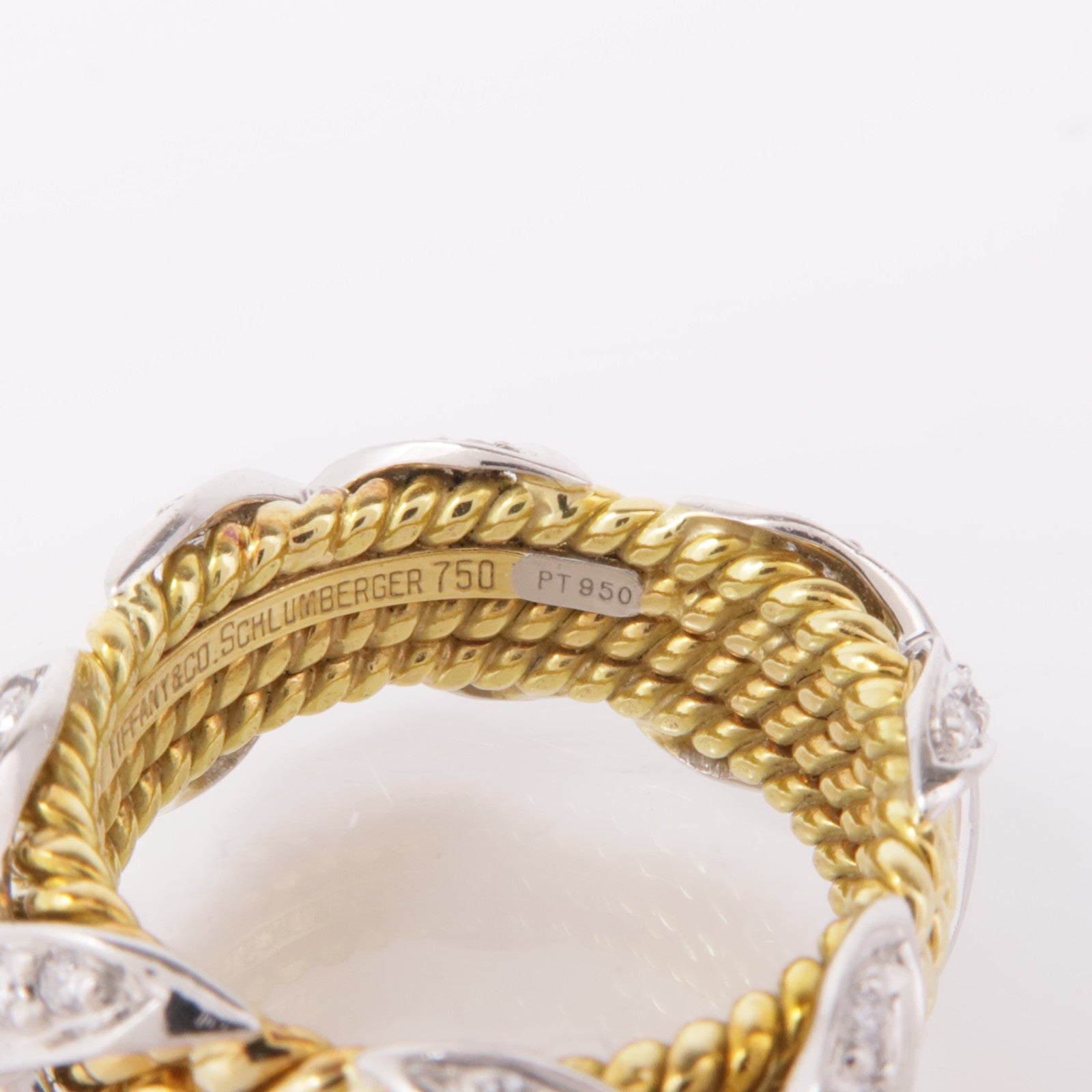 TIFFANY＆CO PT950鉑金/18K黃金Schlumberger Rope Four-Row X Ring鑽石戒指US#5