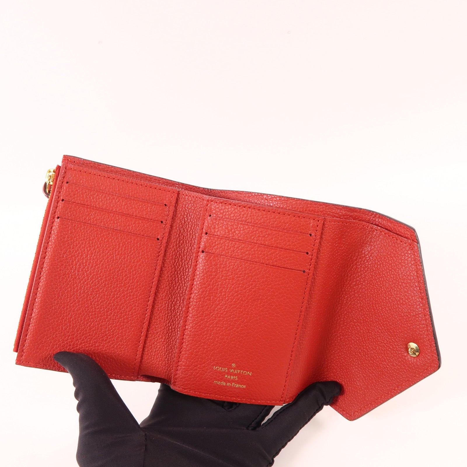 LOUIS VUITTON LV GHW Victorine Tri-fold Wallet Monogram Empreinte Red