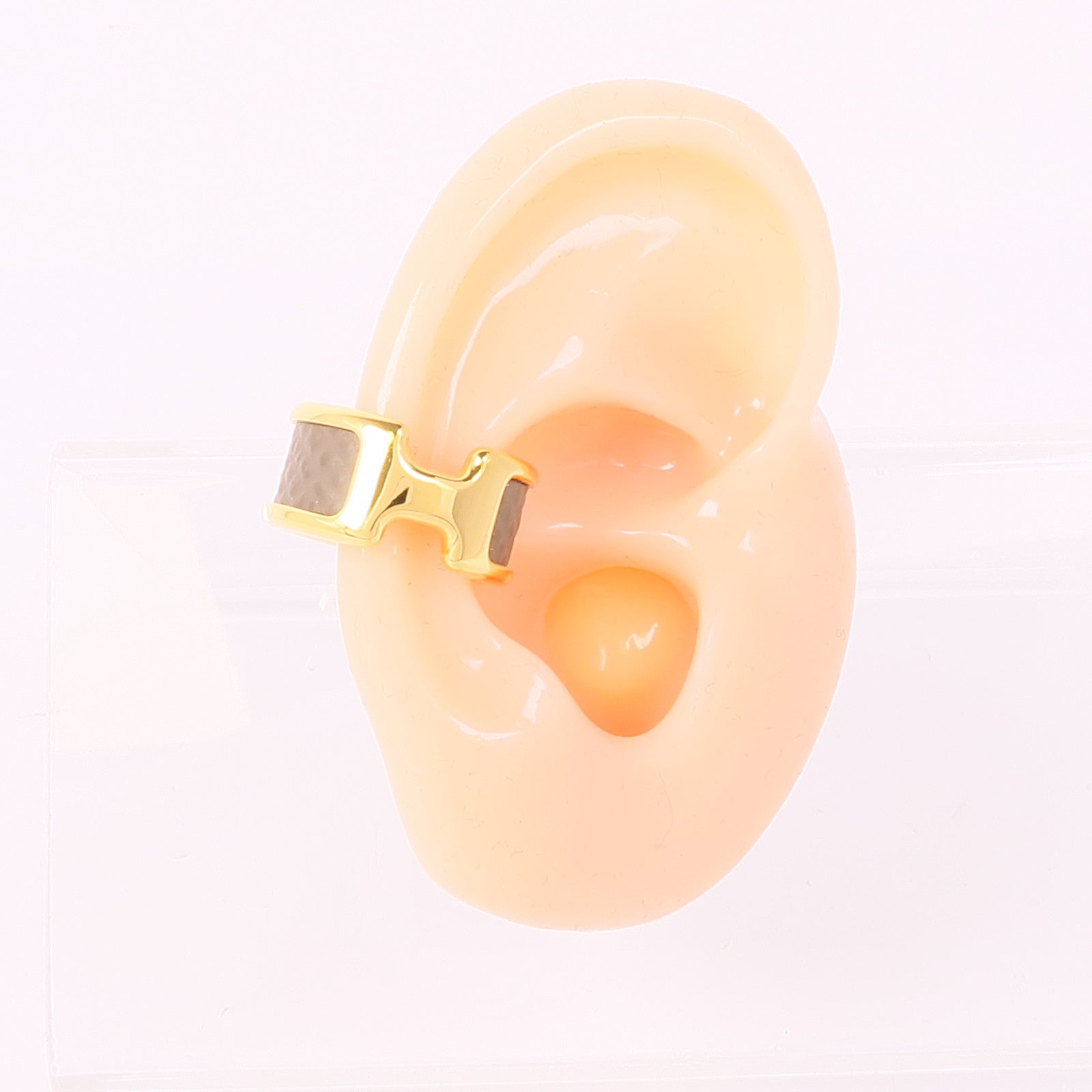 HERMES Epsom皮革/金屬Olympe Ear Cuff耳夾Etoupe