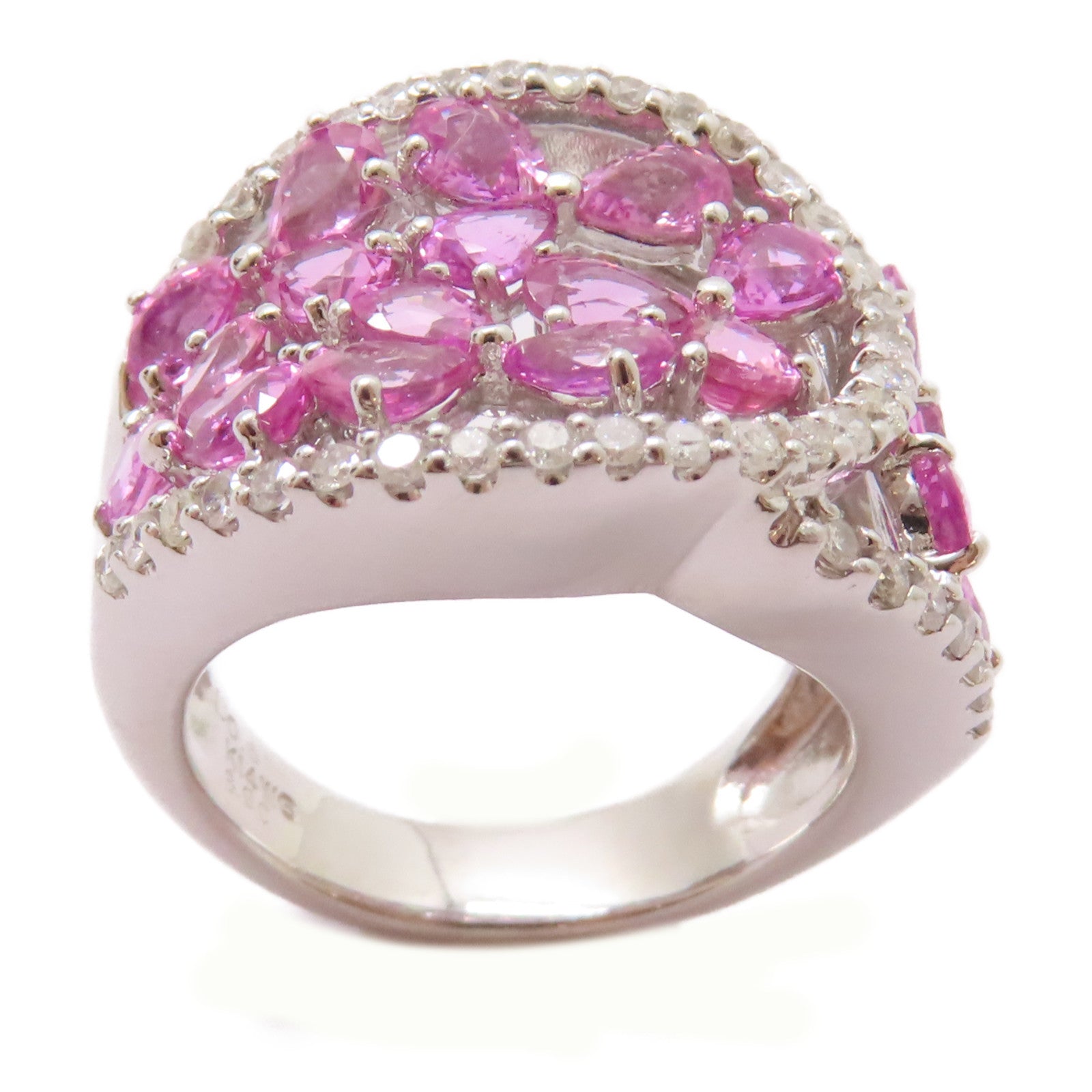 JEWELRY 14K白金/3.9ct粉紅藍寶石/0.61ct鑽石Pink Sapphire Ring戒指US#6.25