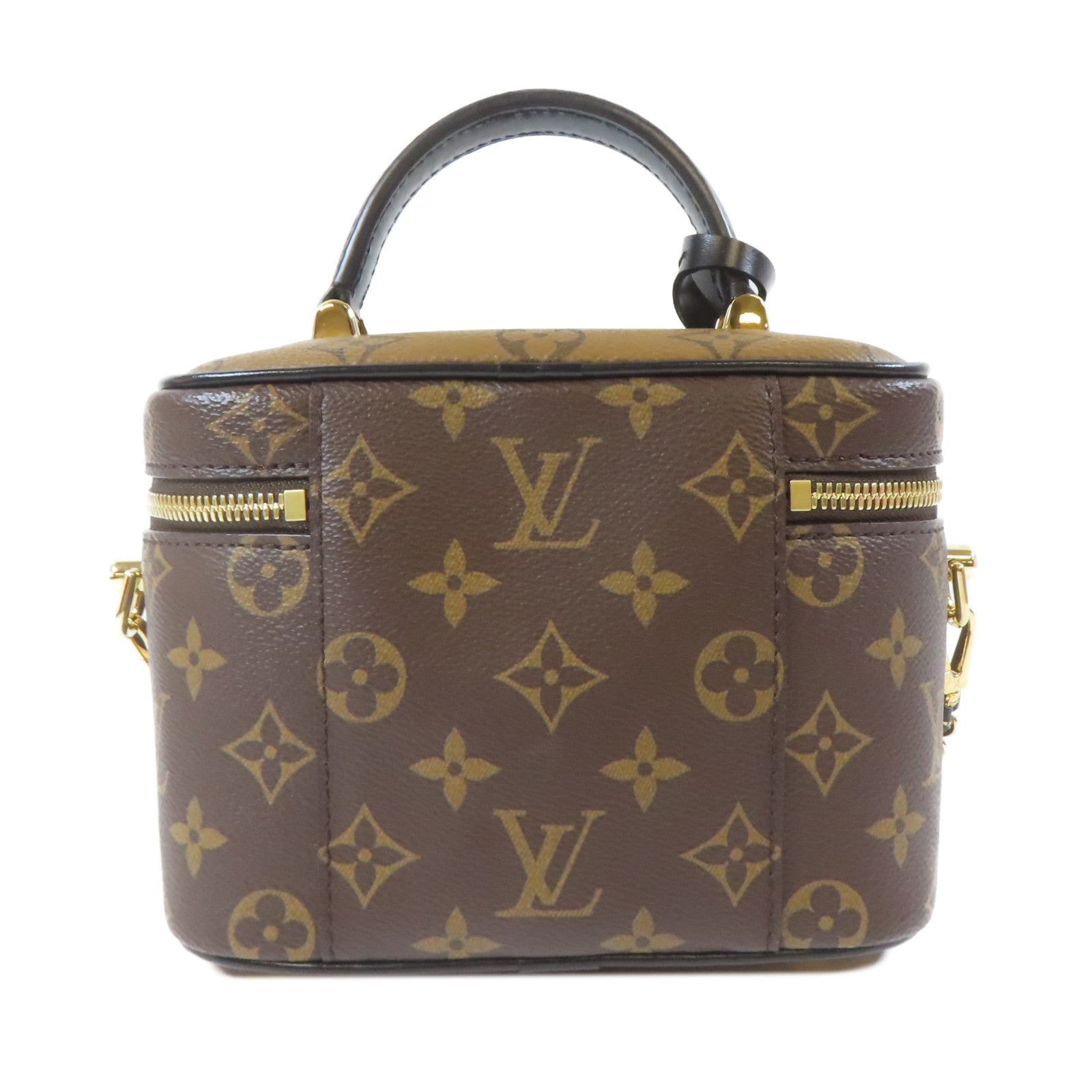 LOUIS VUITTON Monogram Vanity PM金扣鏈帶手挽肩背兩用袋啡色