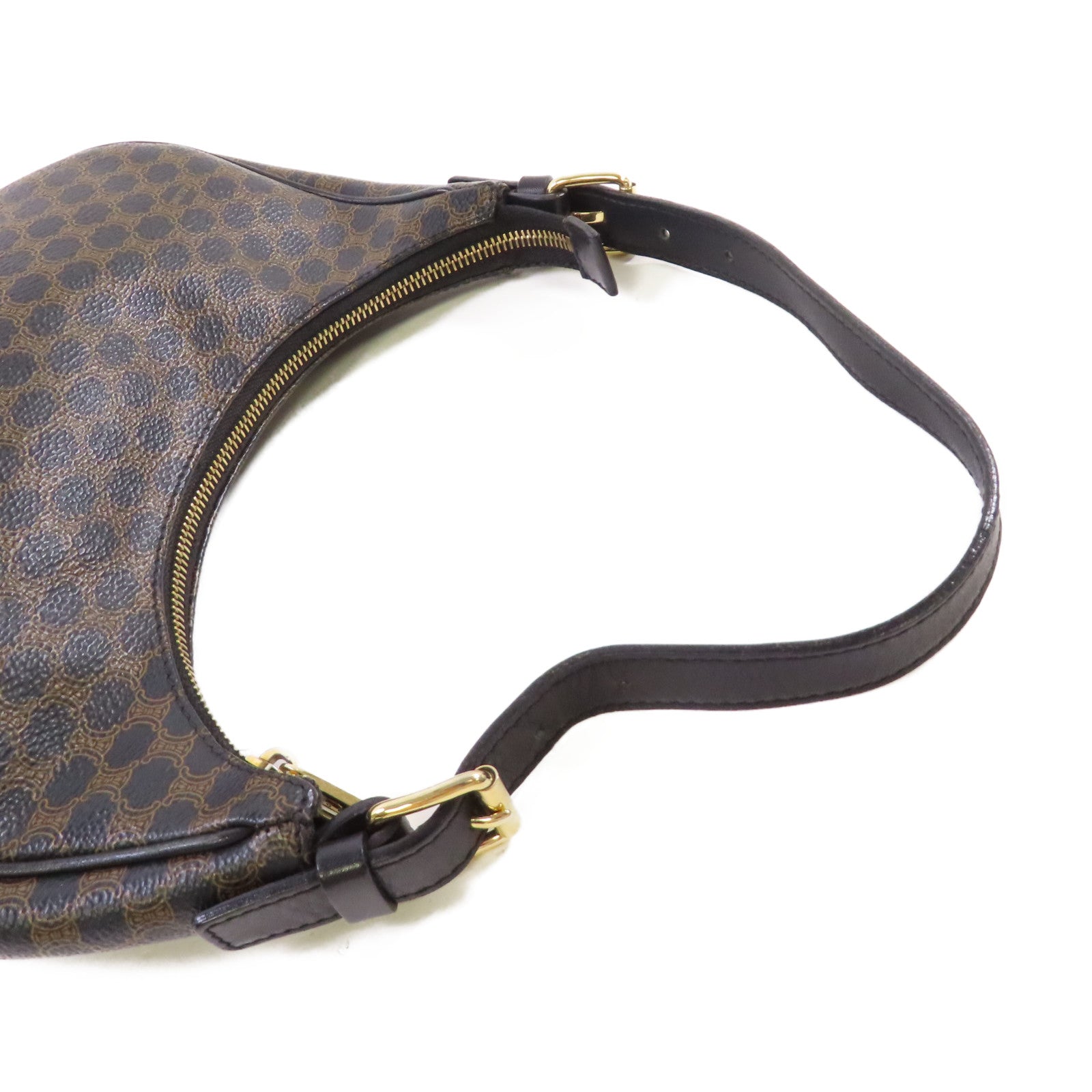 CELINE 塗層帆布Macadam Vanity Shoulder Bag金扣肩背袋啡色