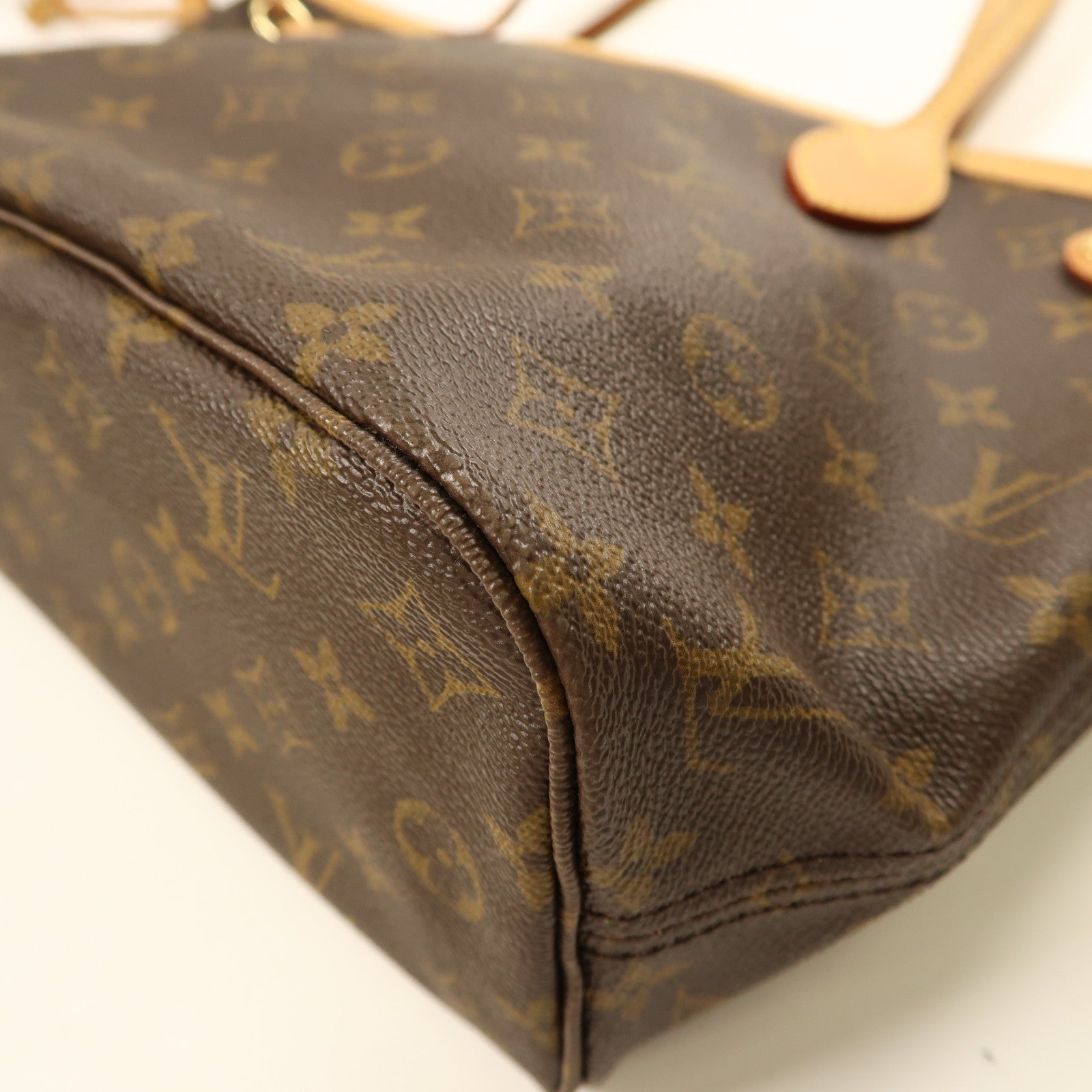 LOUIS VUITTON Monogram Neverfull PM金扣手挽袋啡色