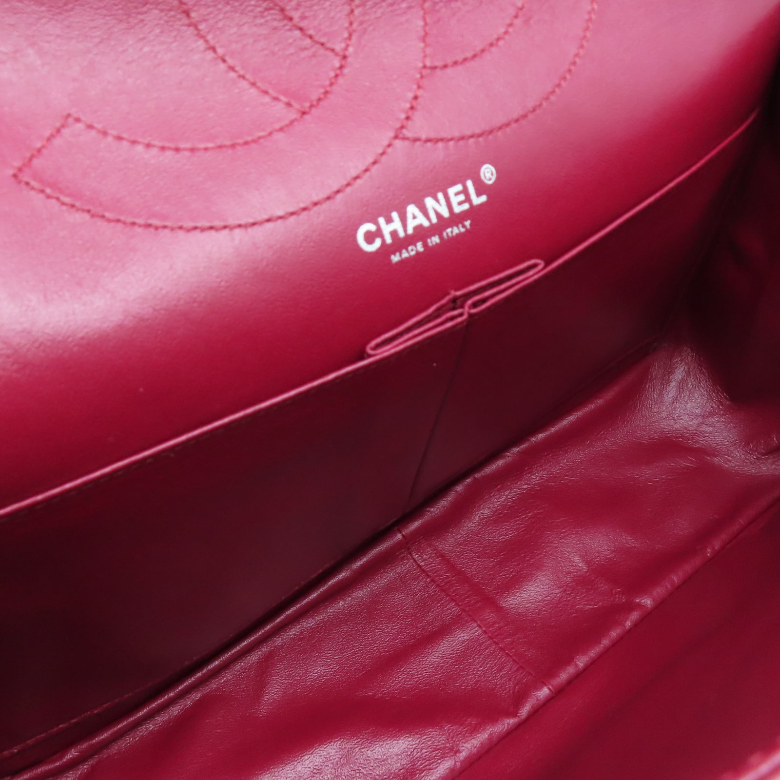 CHANEL 菱格漆皮皮革2.55 Chain Shoulder银扣链带肩背袋红色