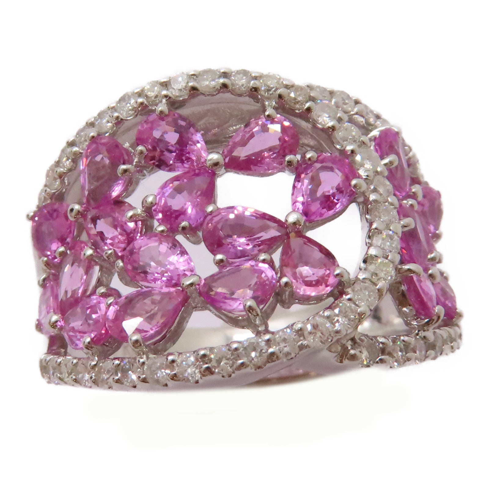 JEWELRY 14K白金/3.9ct粉紅藍寶石/0.61ct鑽石Pink Sapphire Ring戒指US#6.25