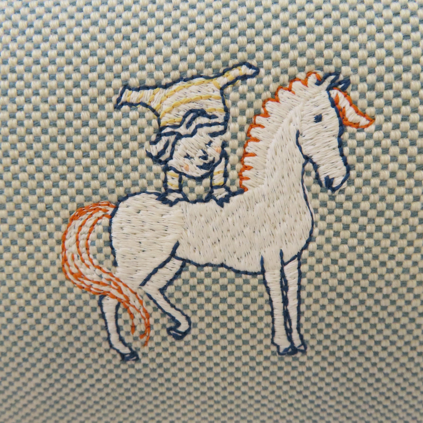 HERMES 帆布Bride A Brac Cabriole Case銀扣手挽袋米色/藍色