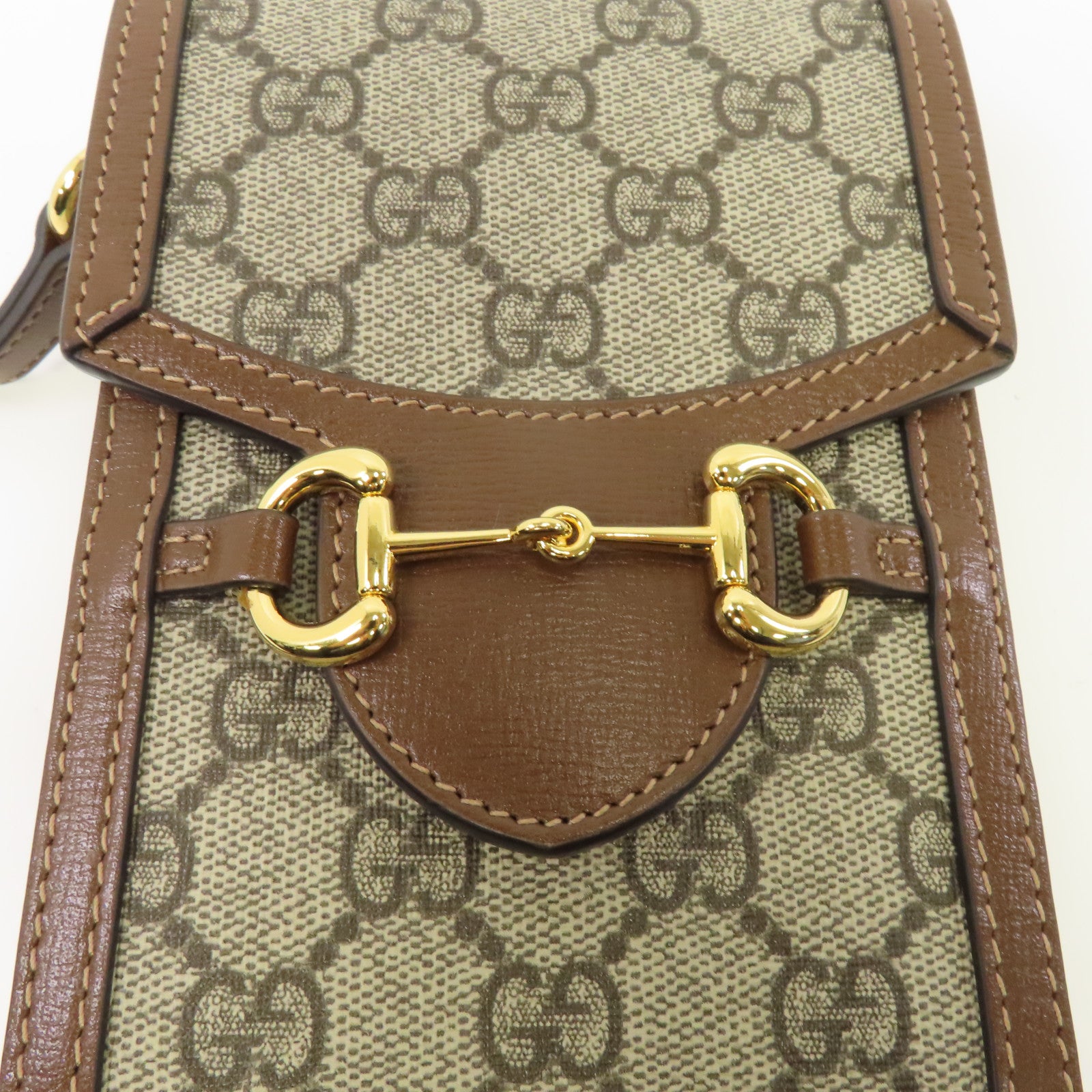 GUCCI 塗層帆布Shoulder Bag金扣肩背袋棕色