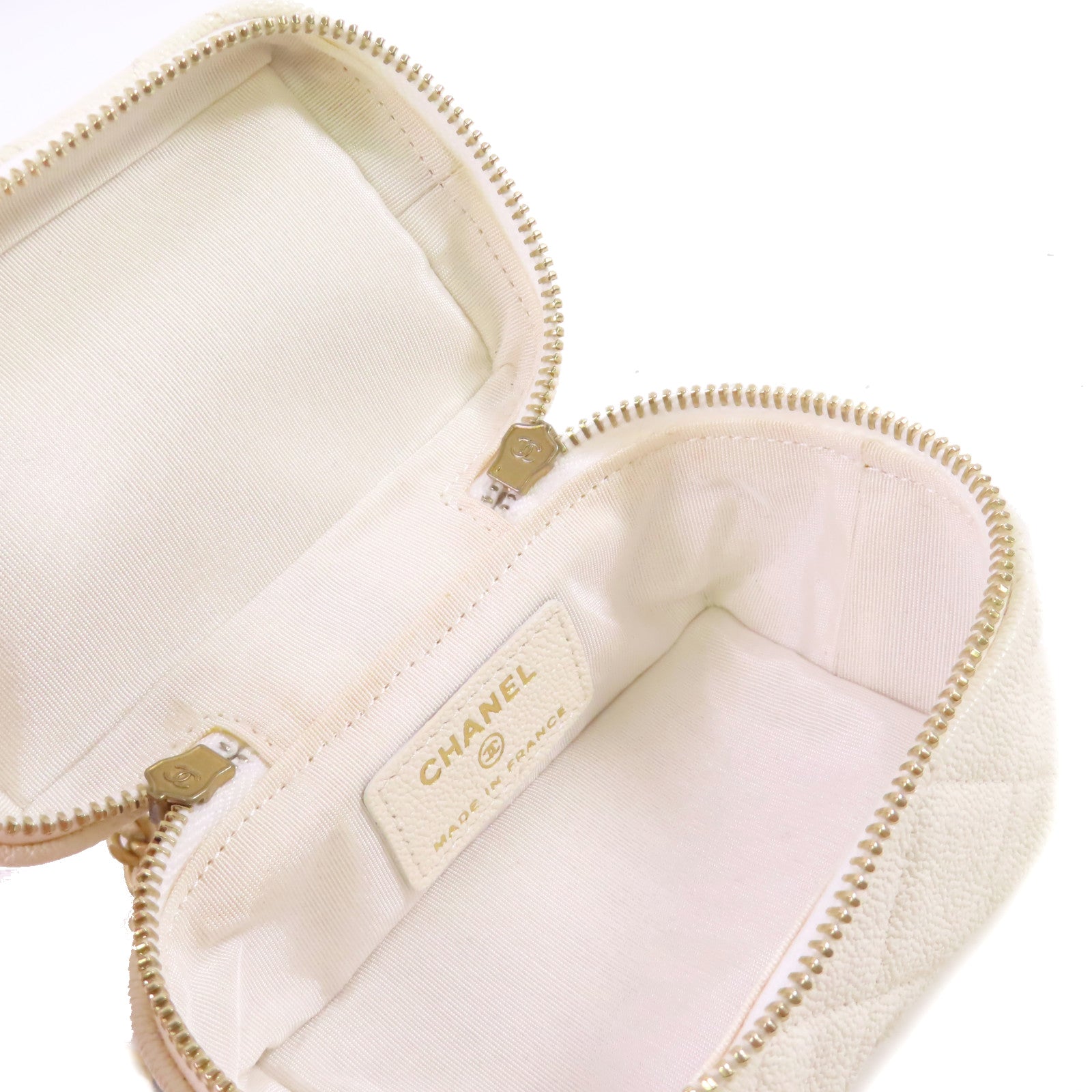 CHANEL 菱格牛皮皮革Chain Shoulder Bag金扣鏈帶肩背袋白色