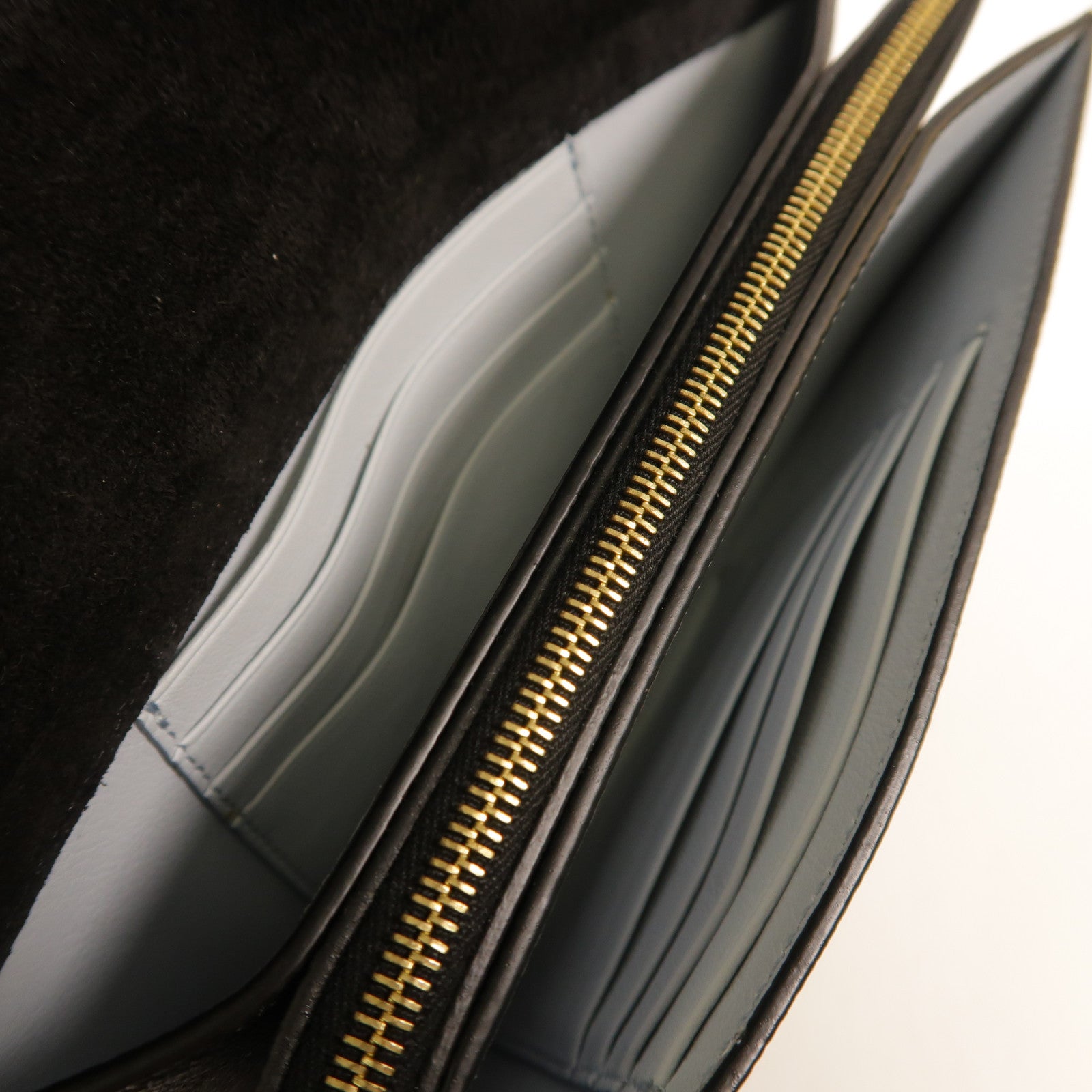 CELINE 牛皮皮革Strap Clutch金扣肩背袋黑色/淺藍色