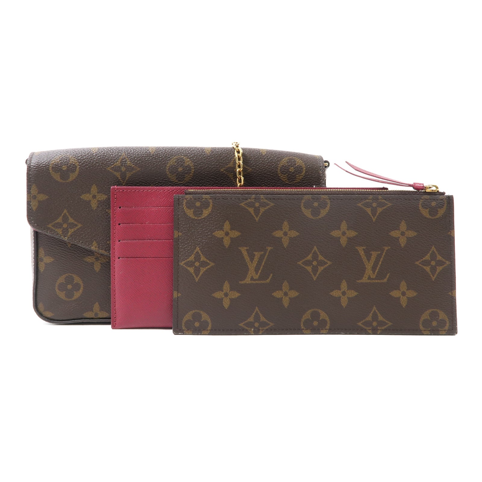 LOUIS VUITTON Monogram Pochette Felicie金扣鏈帶肩背袋棕色