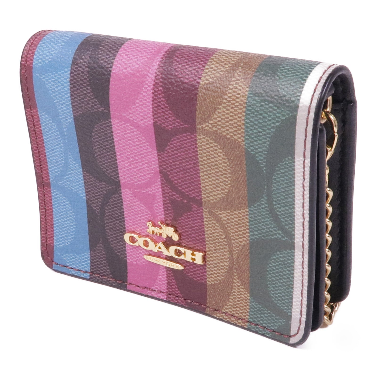 COACH 塗層帆布/皮革Chain Card Case金扣鏈帶卡片套