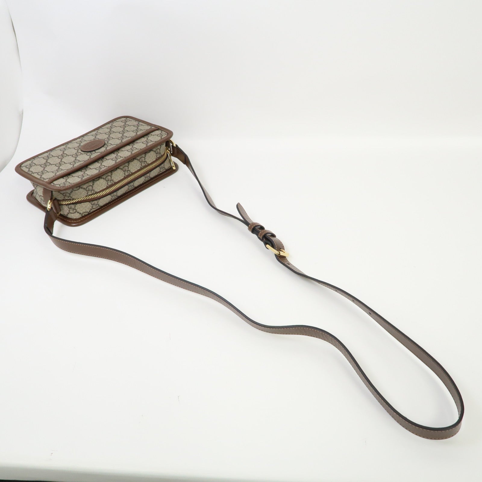 GUCCI 塗層帆布Mini Interlocking G金扣肩背袋啡色