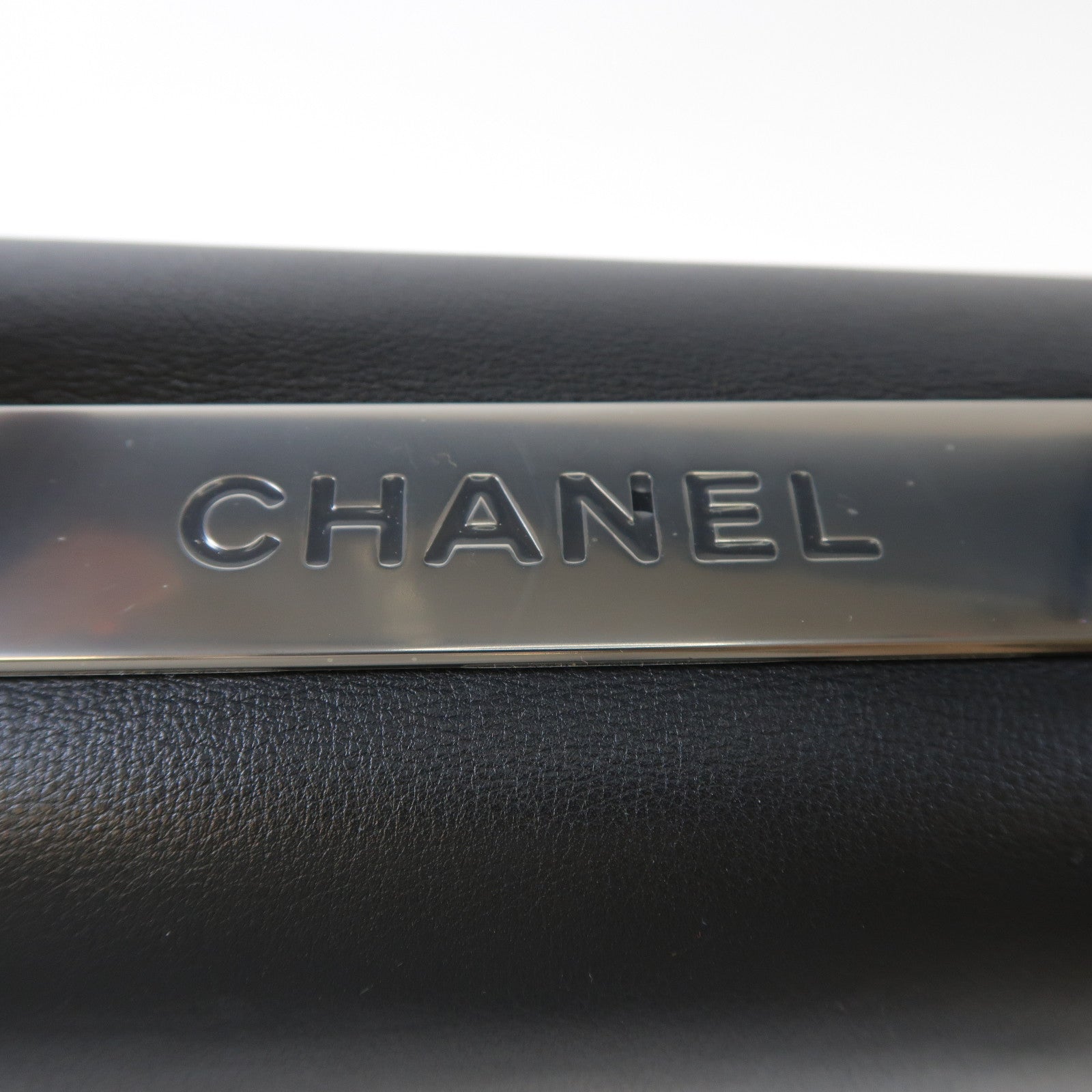 CHANEL 牛皮皮革Chain Shoulder Bag銀扣手挽肩背兩用袋黑色
