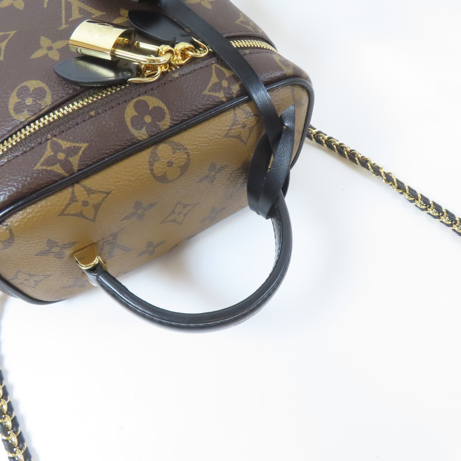 LOUIS VUITTON Monogram Vanity PM金扣鏈帶手挽肩背兩用袋啡色