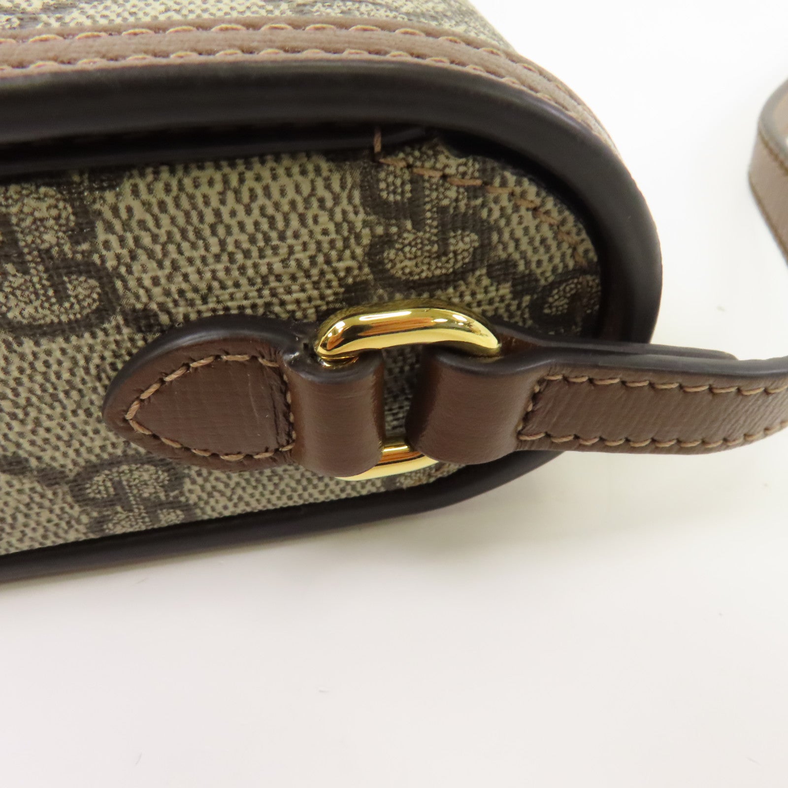 GUCCI 塗層帆布Shoulder Bag金扣肩背袋棕色