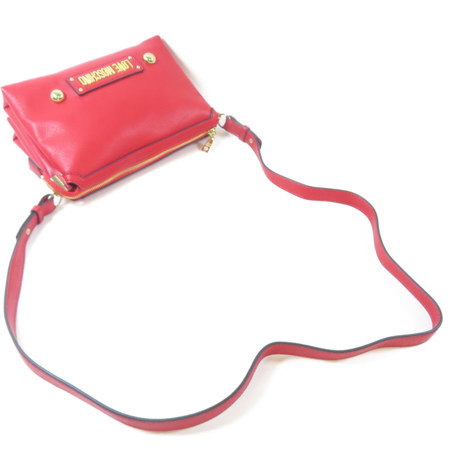 MOSCHINO 皮革Shoulder Bag金扣肩背袋紅色