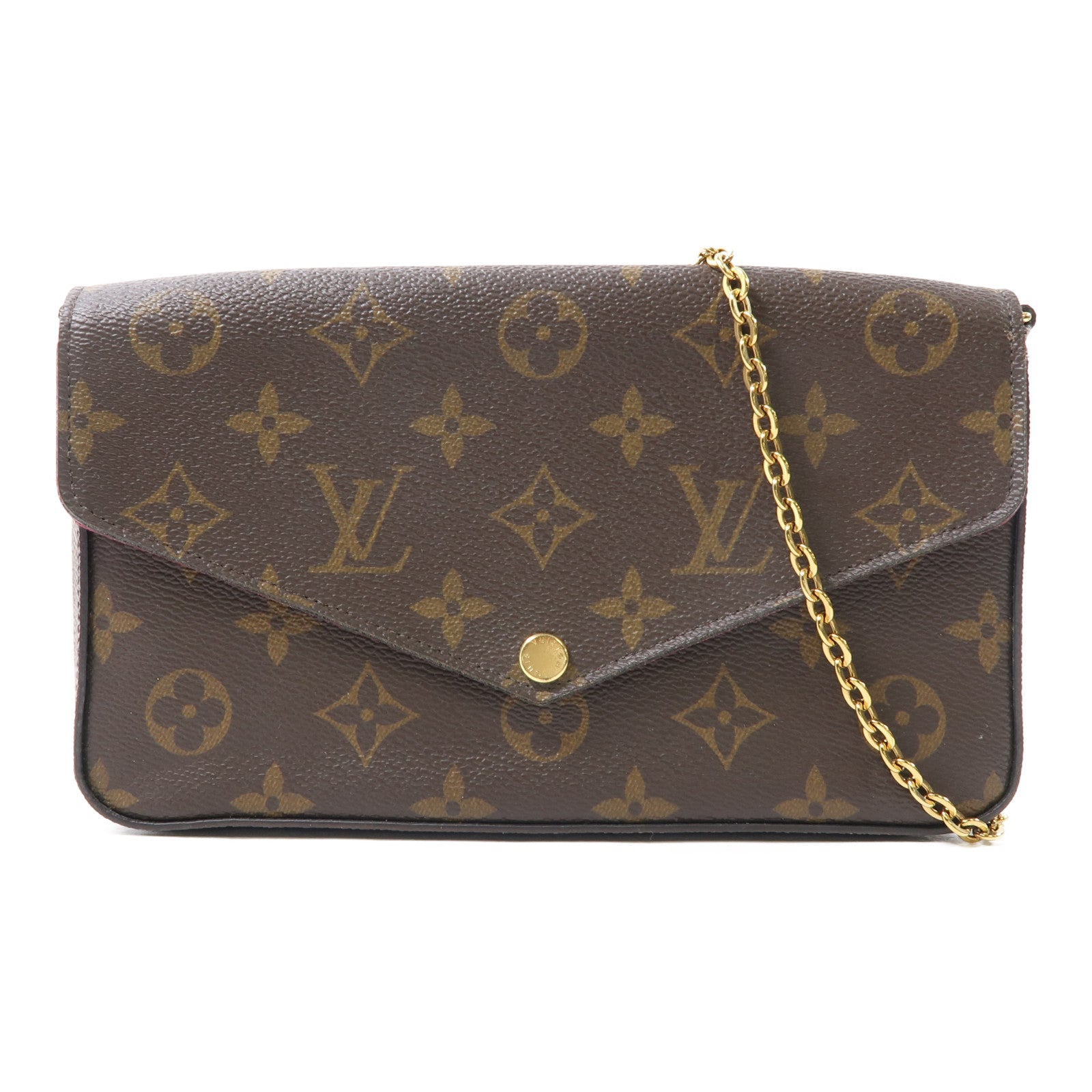 LOUIS VUITTON Monogram Pochette Felicie金扣鏈帶肩背袋棕色