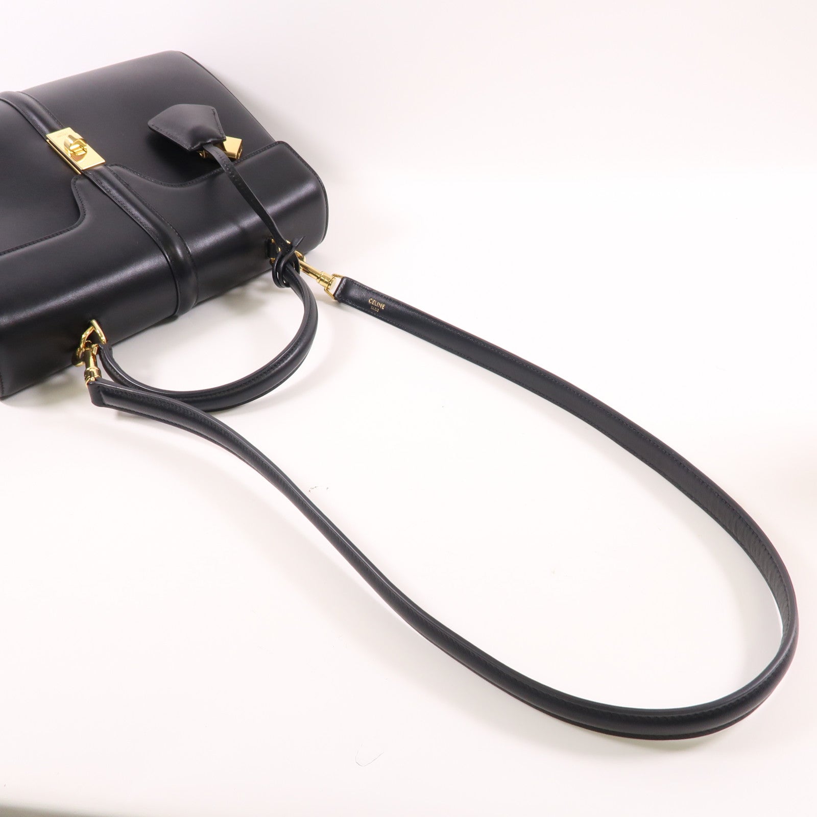 CELINE 牛皮皮革Celine 16 Medium金扣手挽肩背兩用袋黑色
