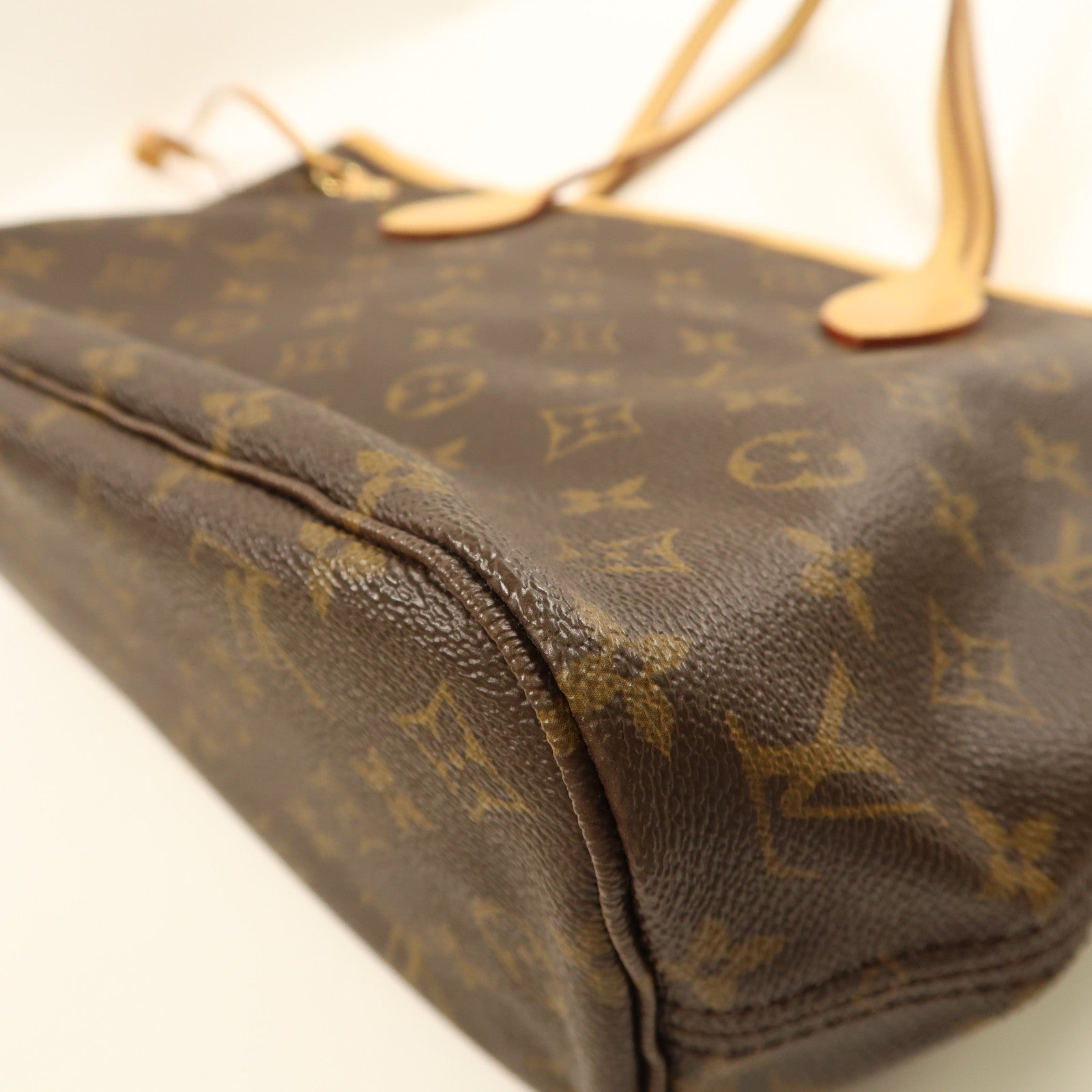 LOUIS VUITTON Monogram Neverfull PM金扣手挽袋啡色