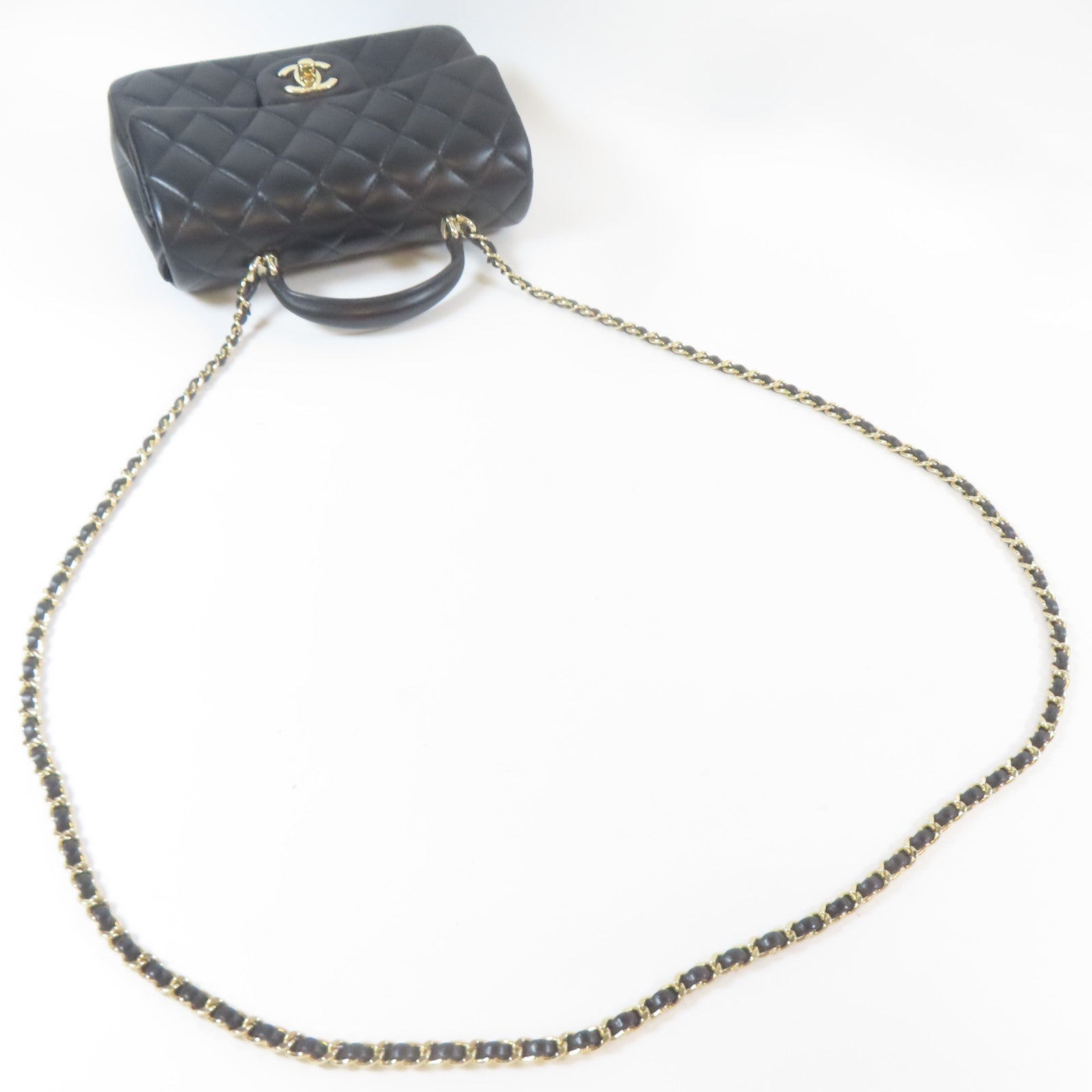 CHANEL 菱格羊皮皮革2way Chain Shoulder Bag金扣鏈帶手挽肩背兩用袋黑色