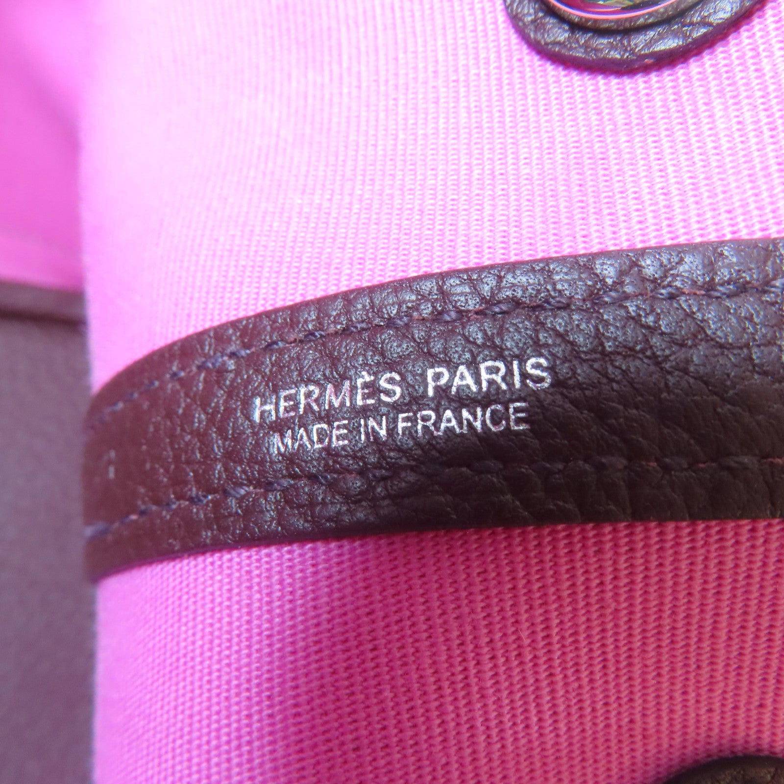 HERMES 帆布Garden Party TPM銀扣手挽袋紅寶石色