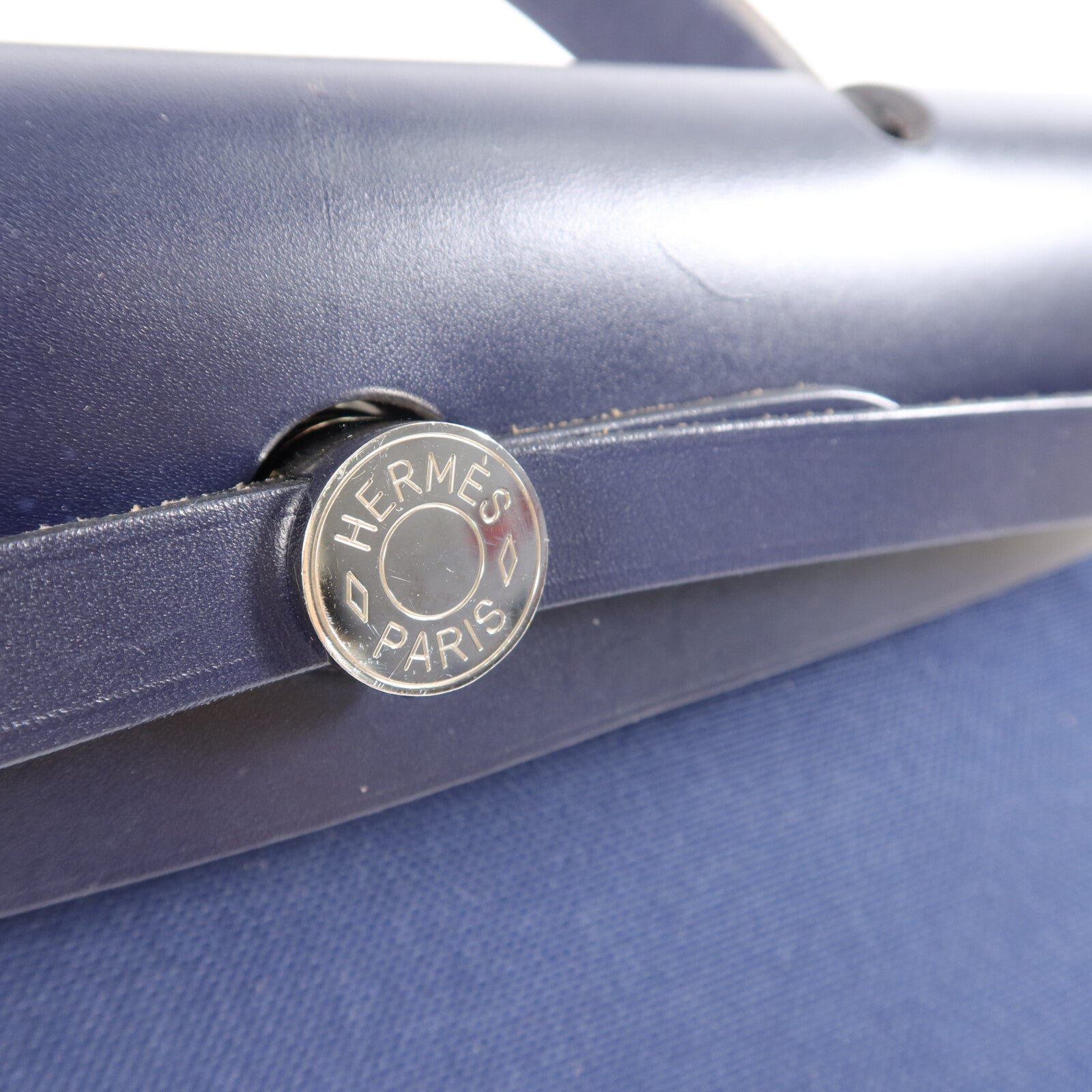 HERMES 帆布Herbag PM手挽肩背兩用袋Bleu Marine