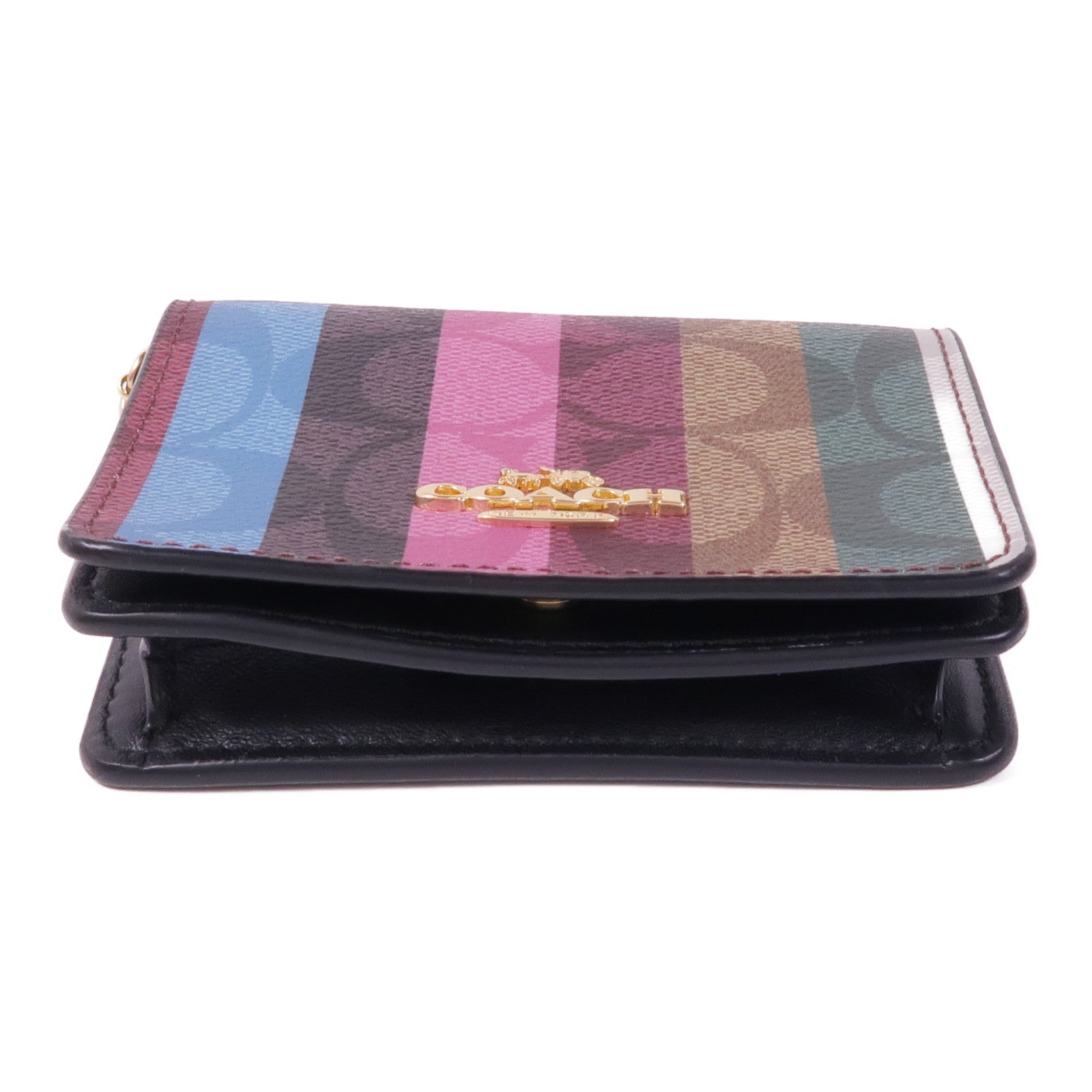 COACH 塗層帆布/皮革Chain Card Case金扣鏈帶卡片套