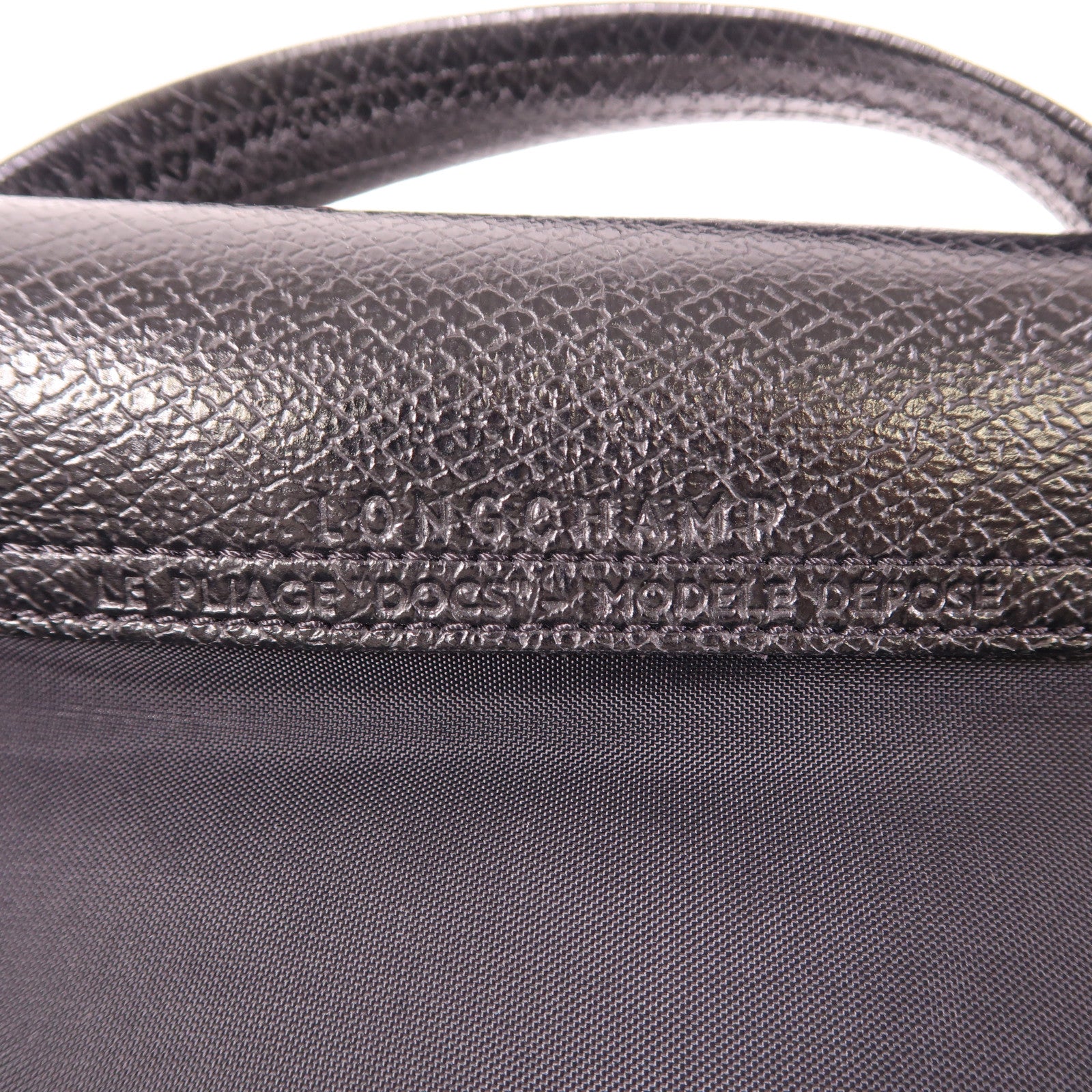 Longchamp SHW Hand Bag Nylon/Caflskin Leather Black