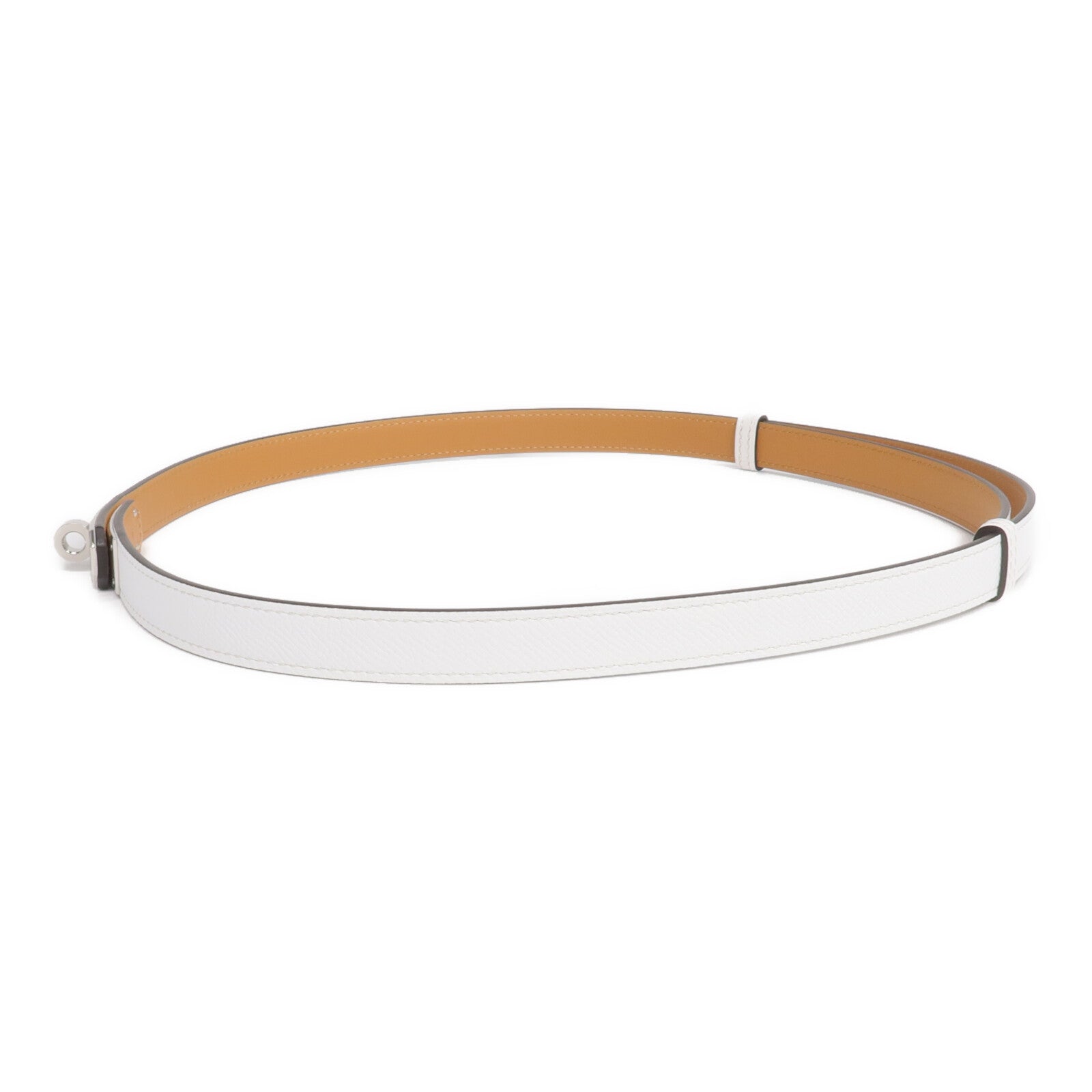 HERMES Epsom皮革Kelly 18 Belt銀扣皮帶Blanc