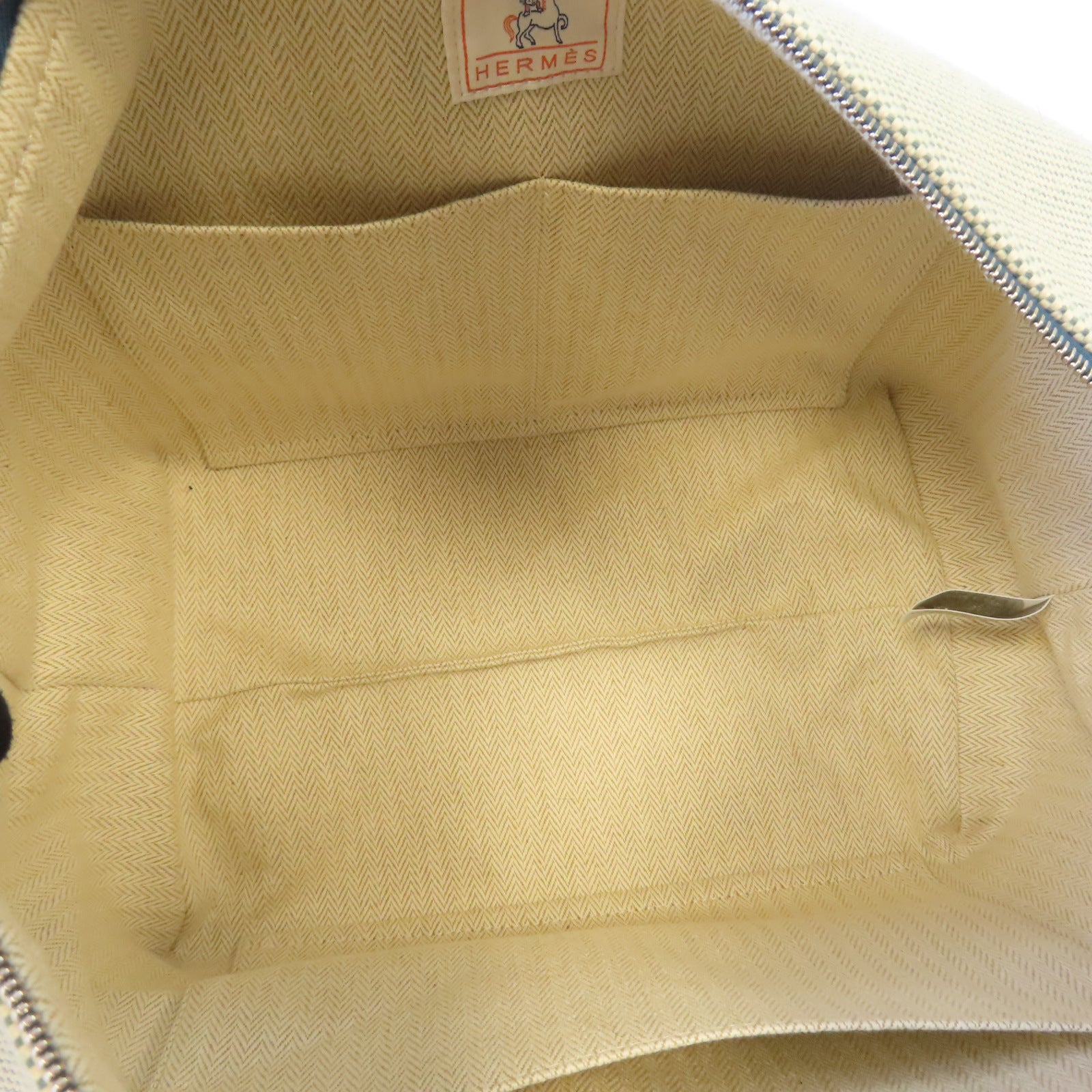 HERMES 帆布Bride A Brac Cabriole Case銀扣手挽袋米色/藍色