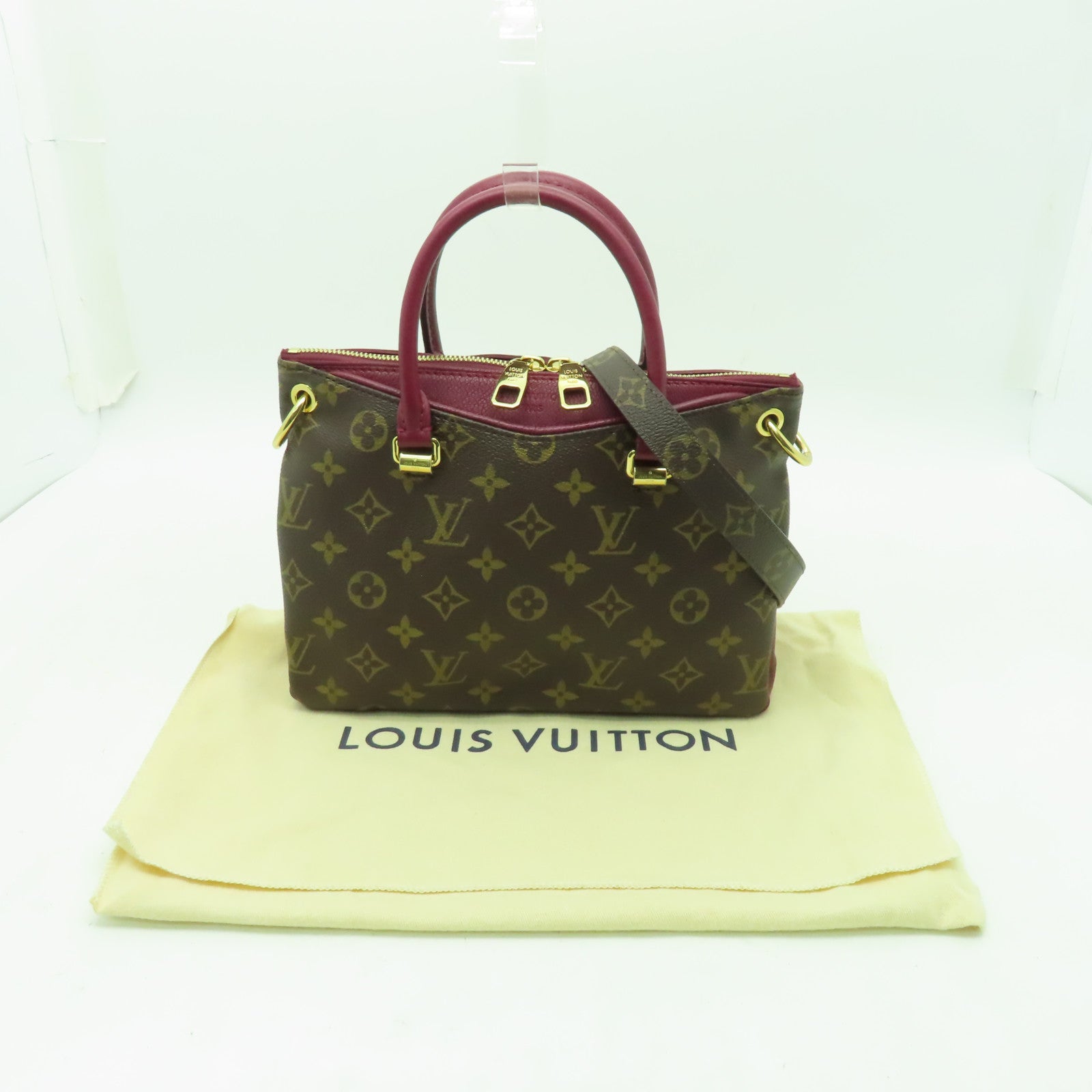 LOUIS VUITTON 【清倉大減價】Monogram Pallas BB金扣手挽肩背兩用袋酒紅色
