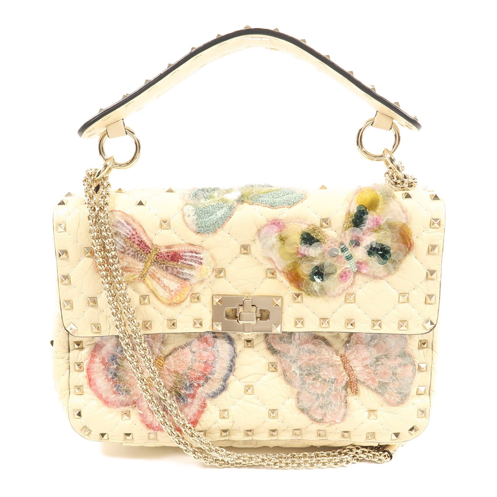 Valentino 牛皮皮革Shoulder Bag金扣鏈帶手挽肩背兩用袋