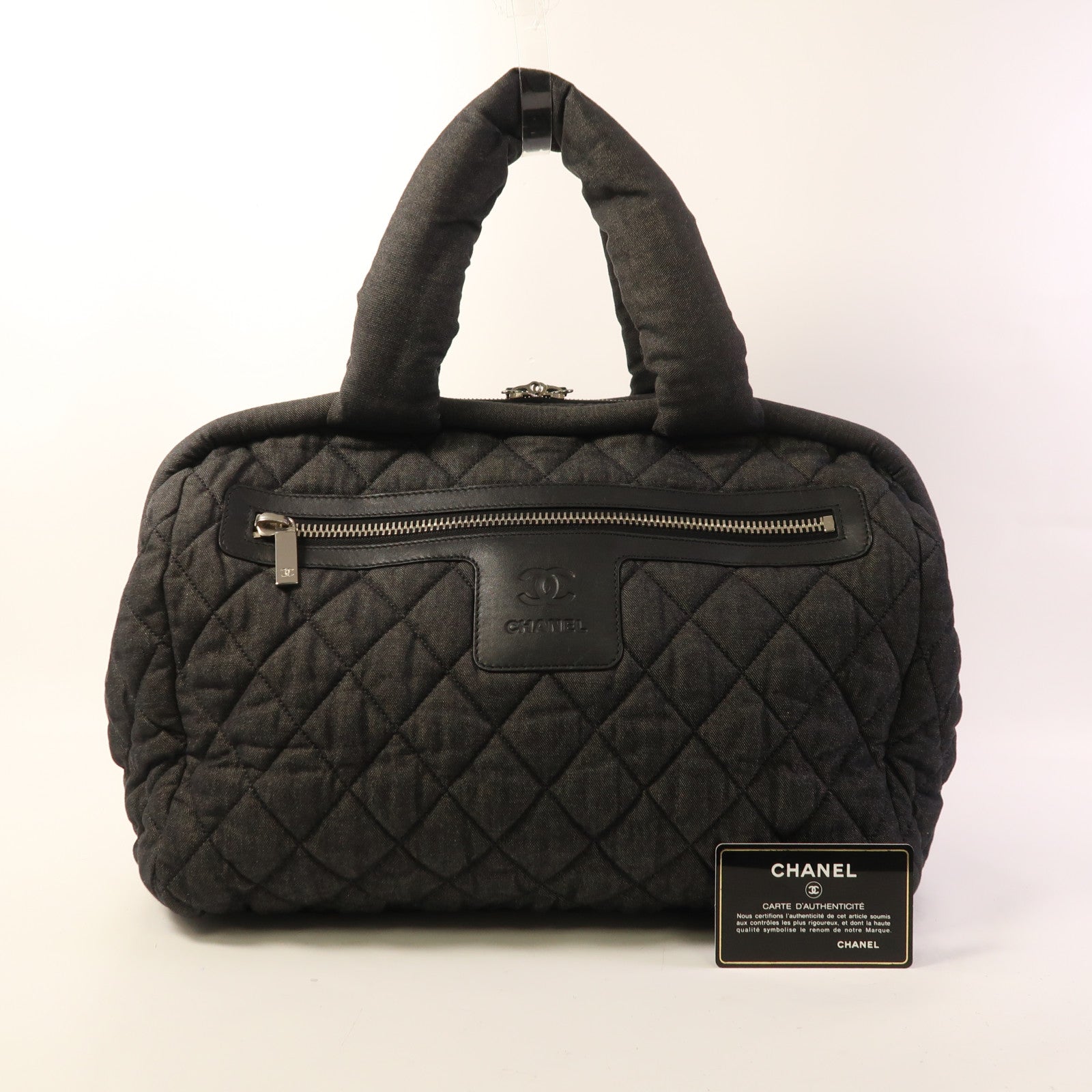 CHANEL 帆布Coco Cocoon銀扣肩背袋