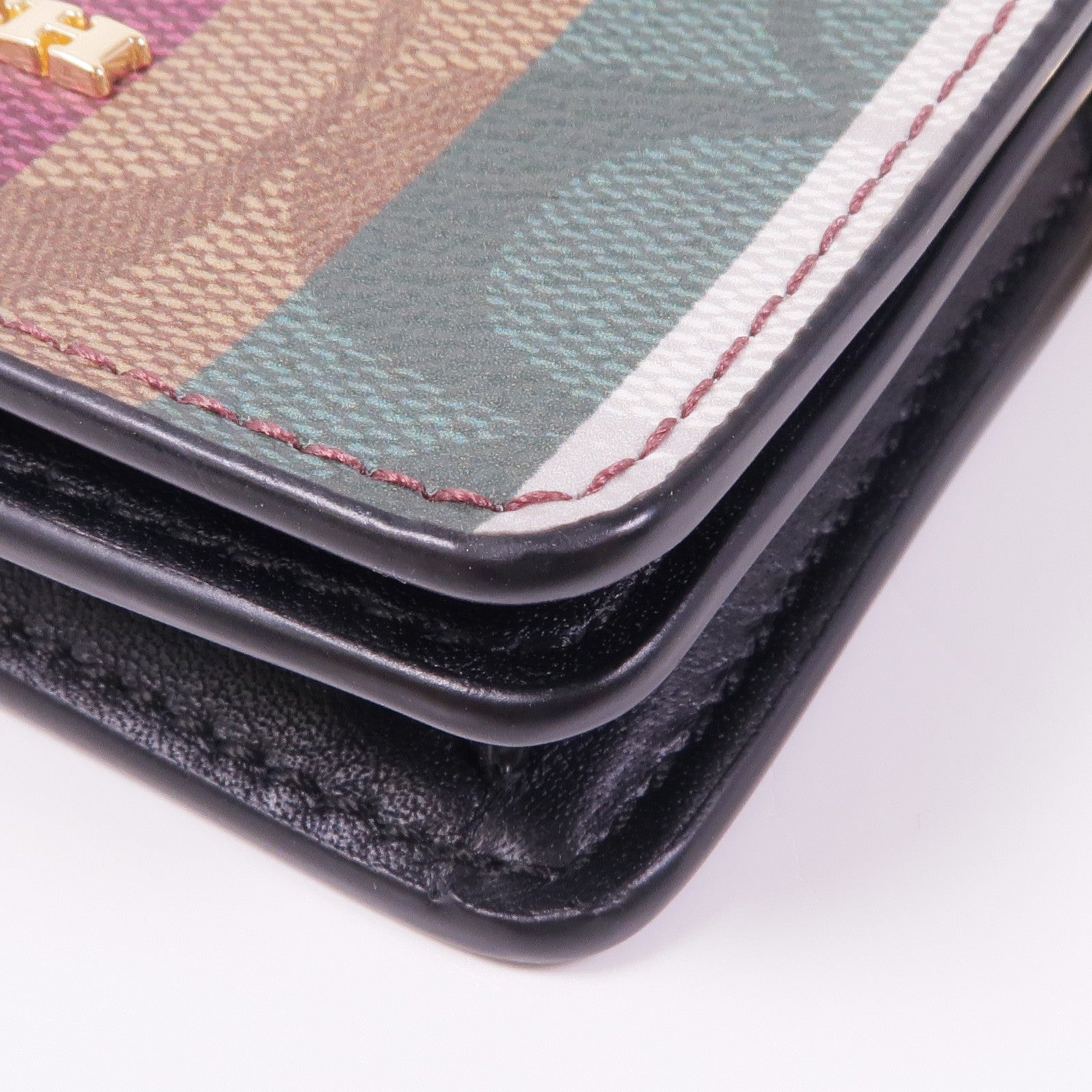 COACH 塗層帆布/皮革Chain Card Case金扣鏈帶卡片套