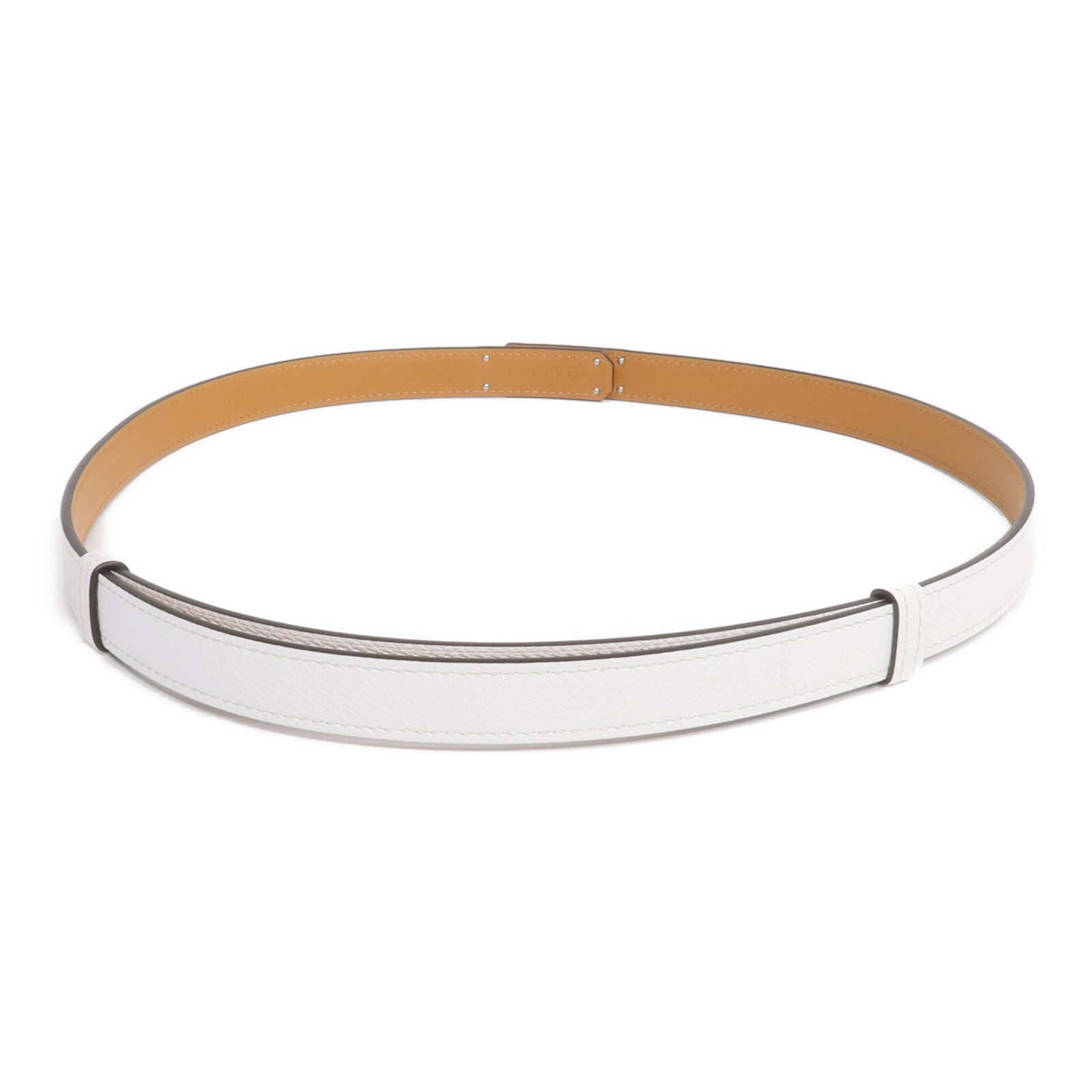 HERMES Epsom皮革Kelly 18 Belt銀扣皮帶Blanc