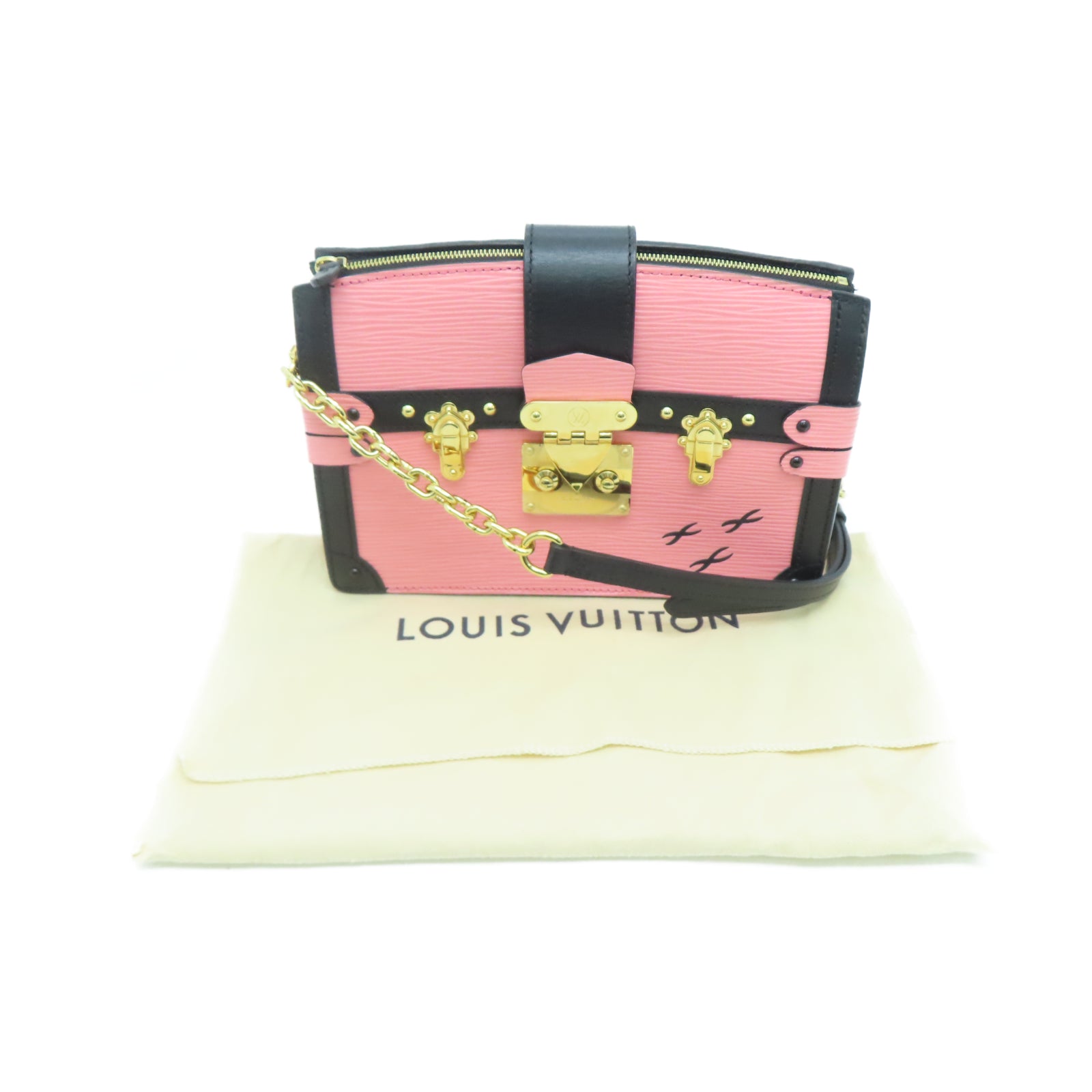 LOUIS VUITTON Epi Leather Trunk Clutch Gold Buckle Shoulder Bag Pink/Black