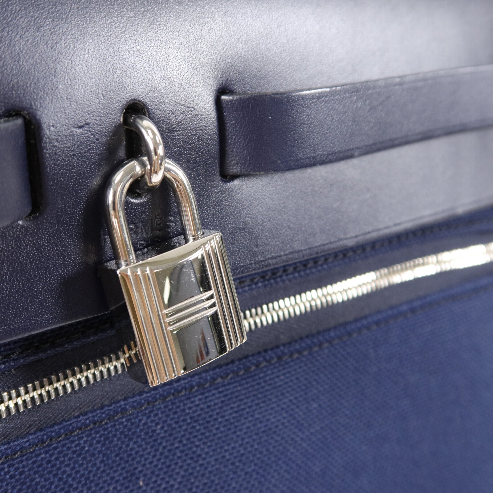 HERMES 帆布Herbag PM手挽肩背兩用袋Bleu Marine
