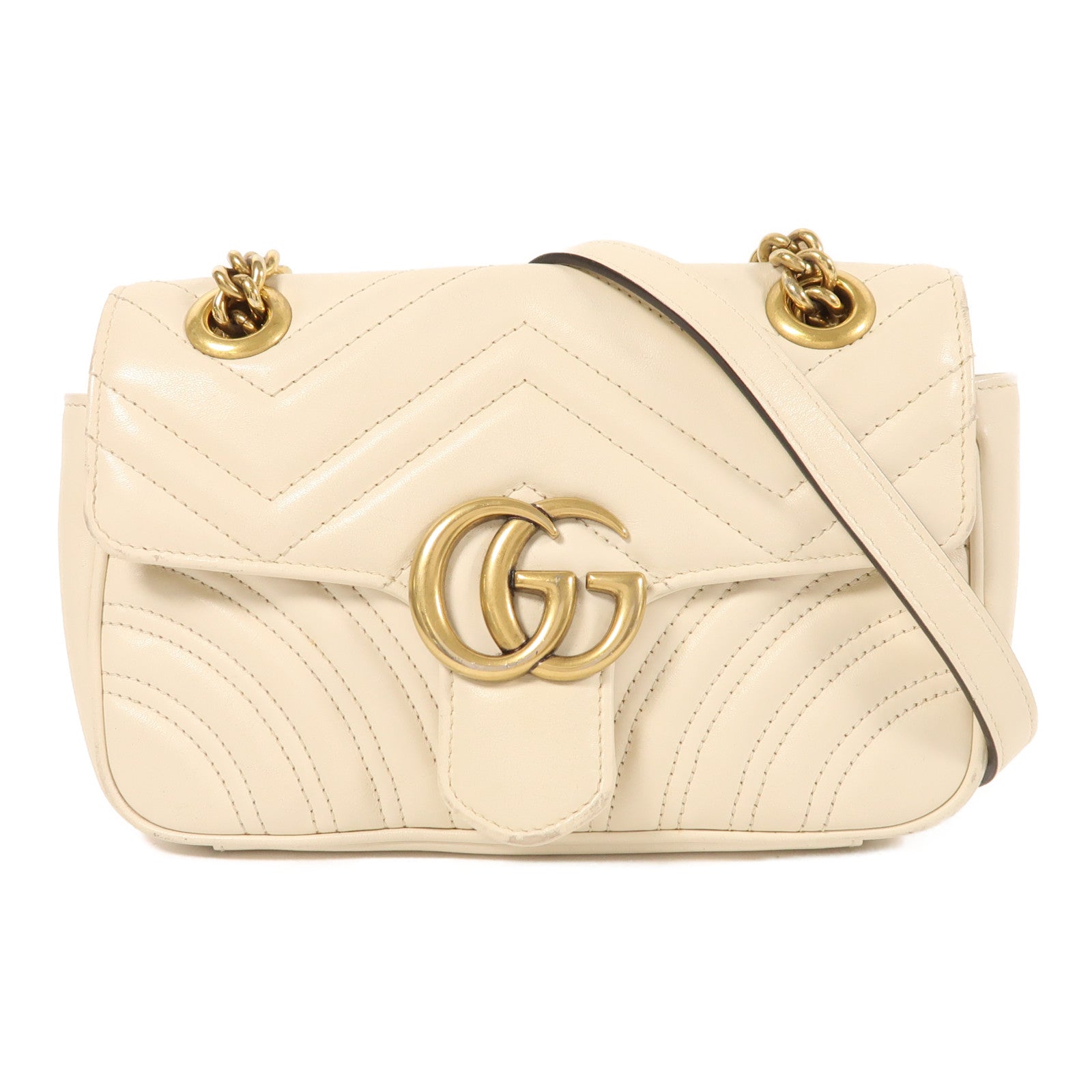 GUCCI 牛皮皮革GG Marmont金扣鏈帶肩背袋