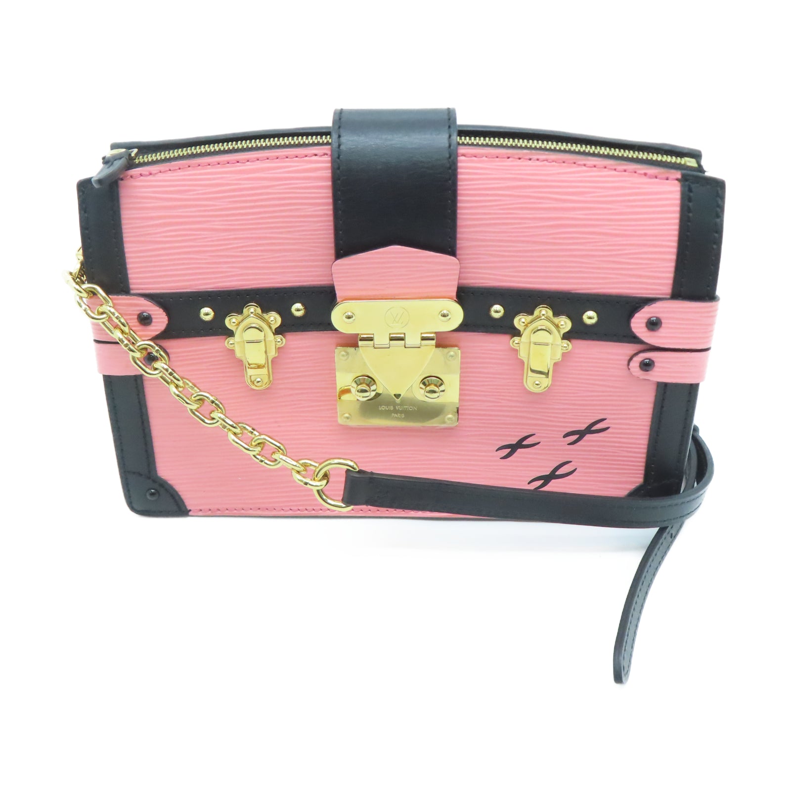LOUIS VUITTON Epi皮革Trunk Clutch金扣肩背袋粉红色/黑色